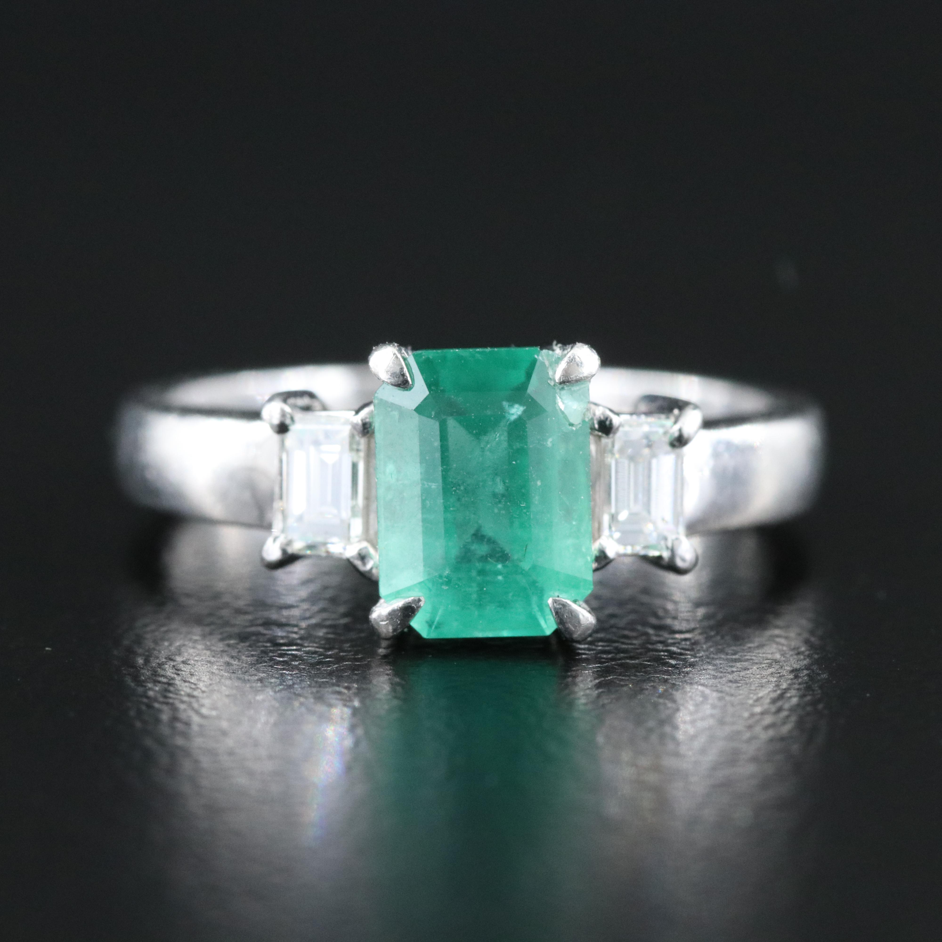 Platinum 1.31 CT Emerald and Diamond Ring