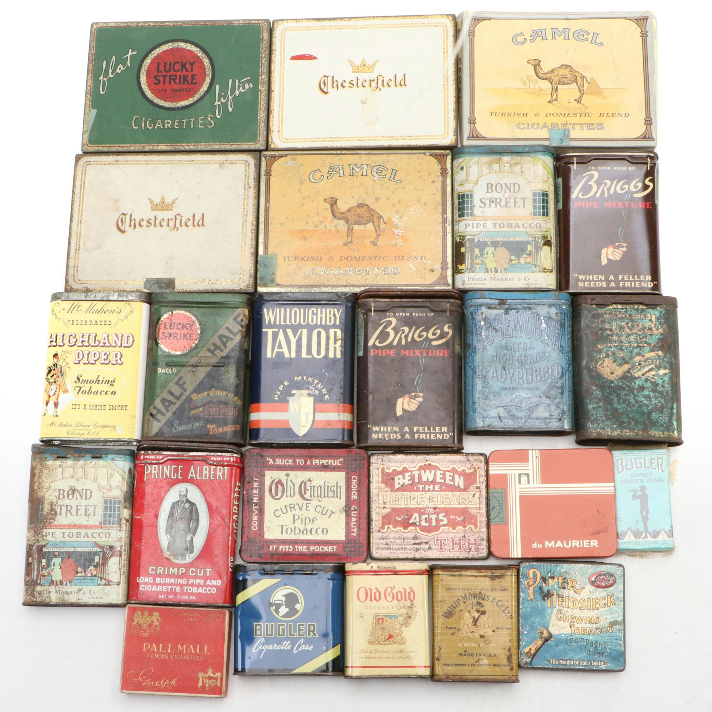Camel, Chesterfield, Briggs, Bugler and More Tobacco and Cigarette Tins
