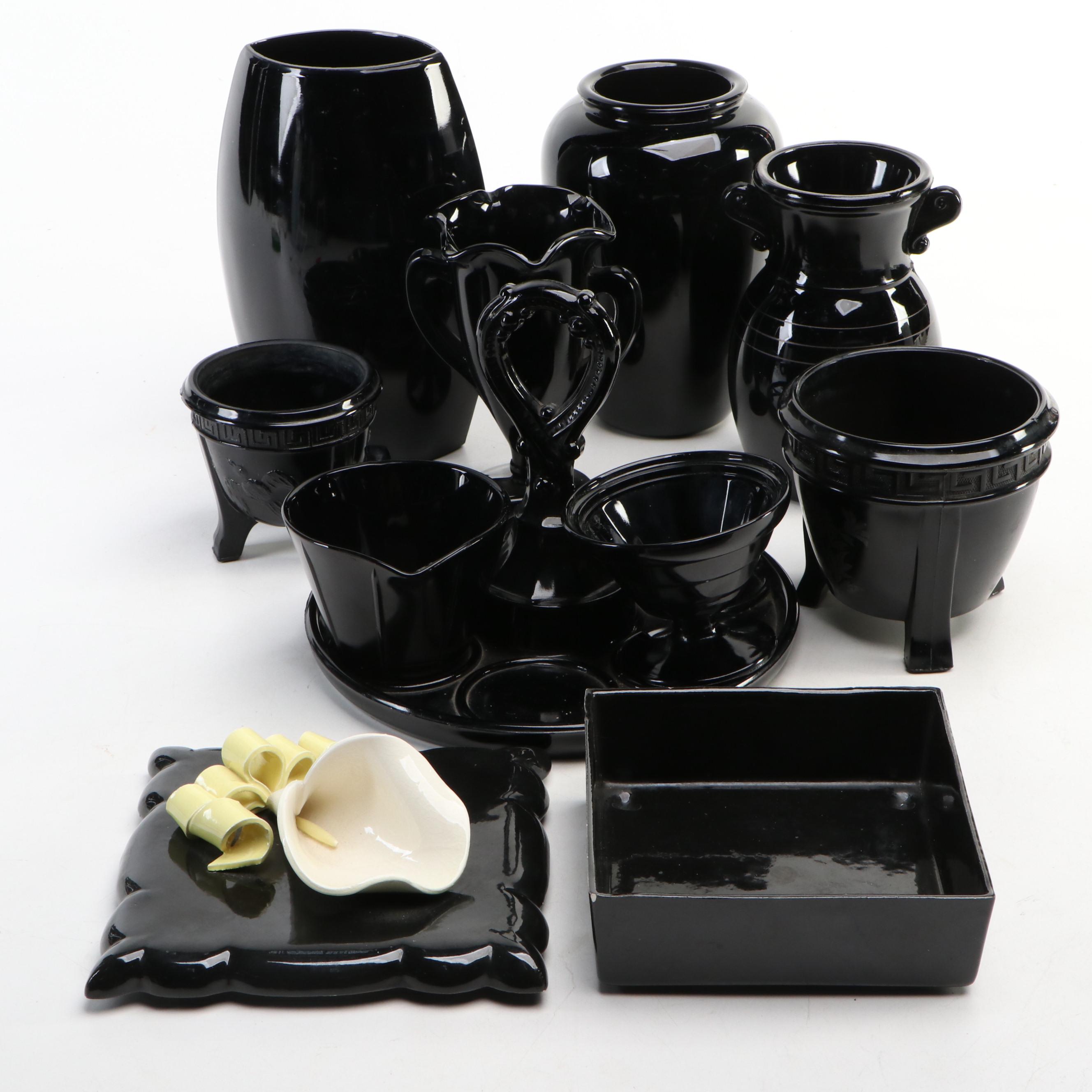 L.E. Smith Black Amethyst Condiment Caddy and Vase with More