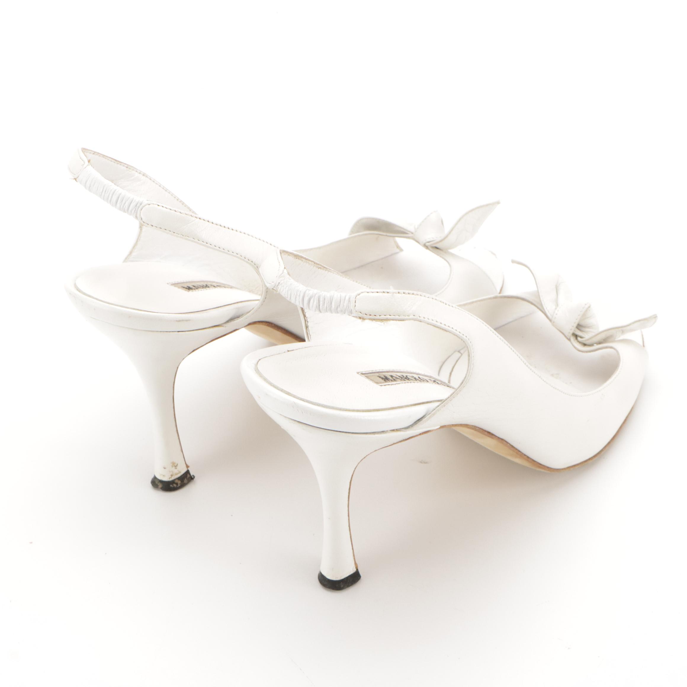 Jimmy Choo Ankle Wrap and Manolo Blahnik Open-Toed Bow Slingbacks in Leather