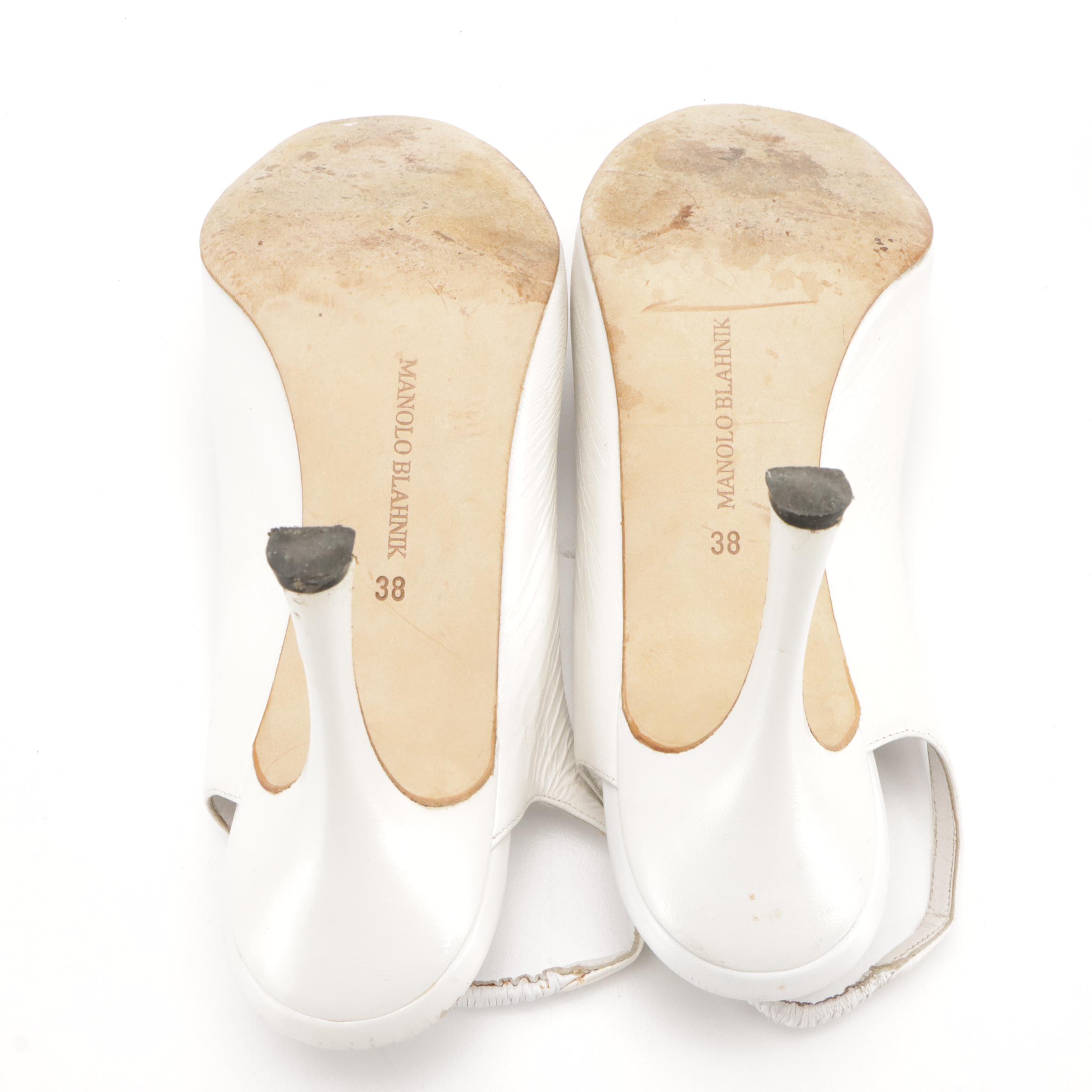 Jimmy Choo Ankle Wrap and Manolo Blahnik Open-Toed Bow Slingbacks in Leather