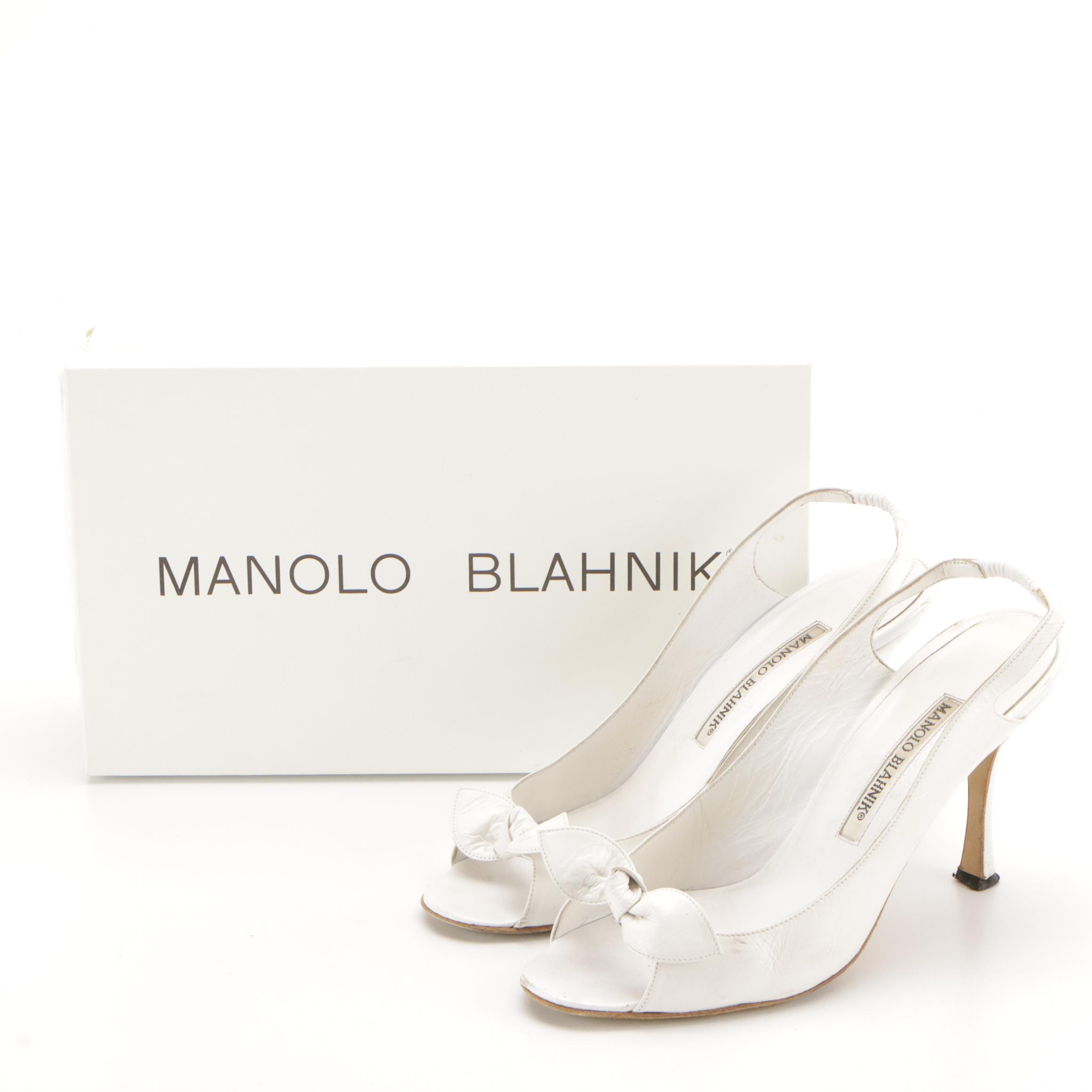 Jimmy Choo Ankle Wrap and Manolo Blahnik Open-Toed Bow Slingbacks in Leather