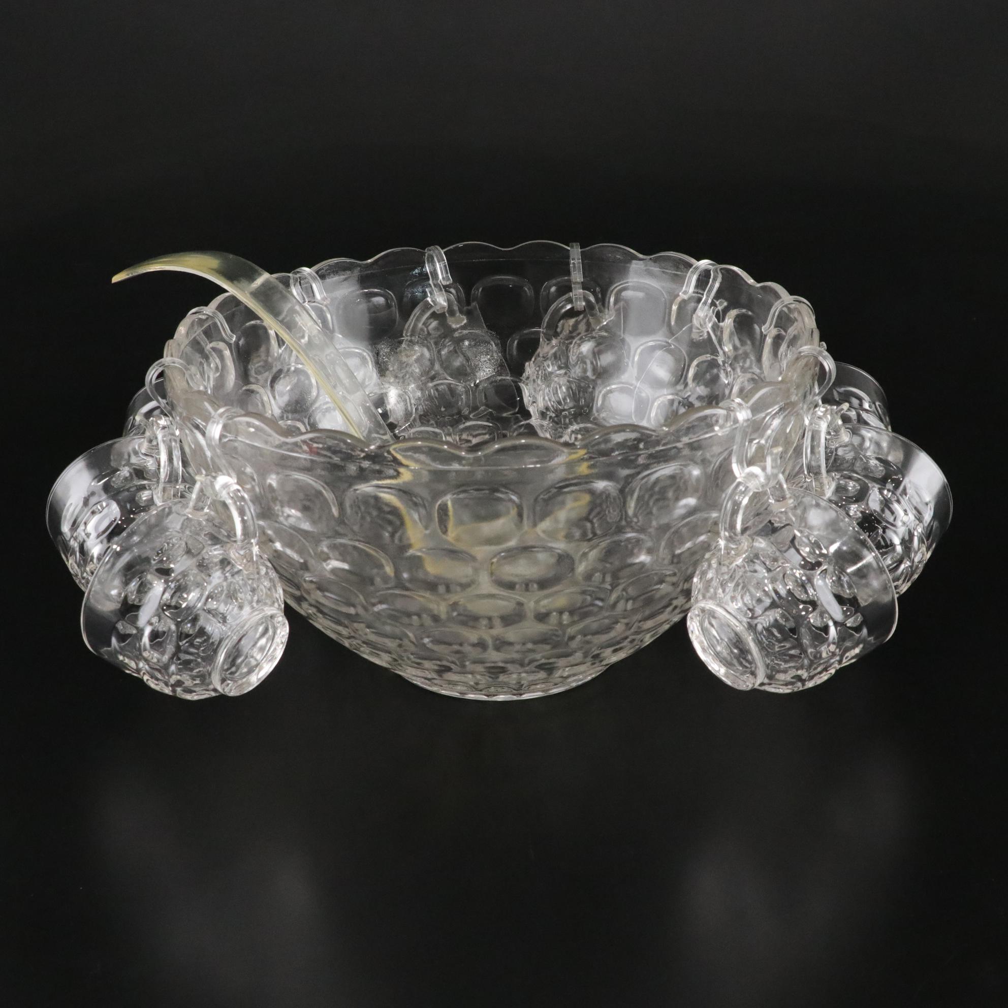 Federal Glass Jubilee Punch Bowl Set with Display Hooks, Mid-20th Century