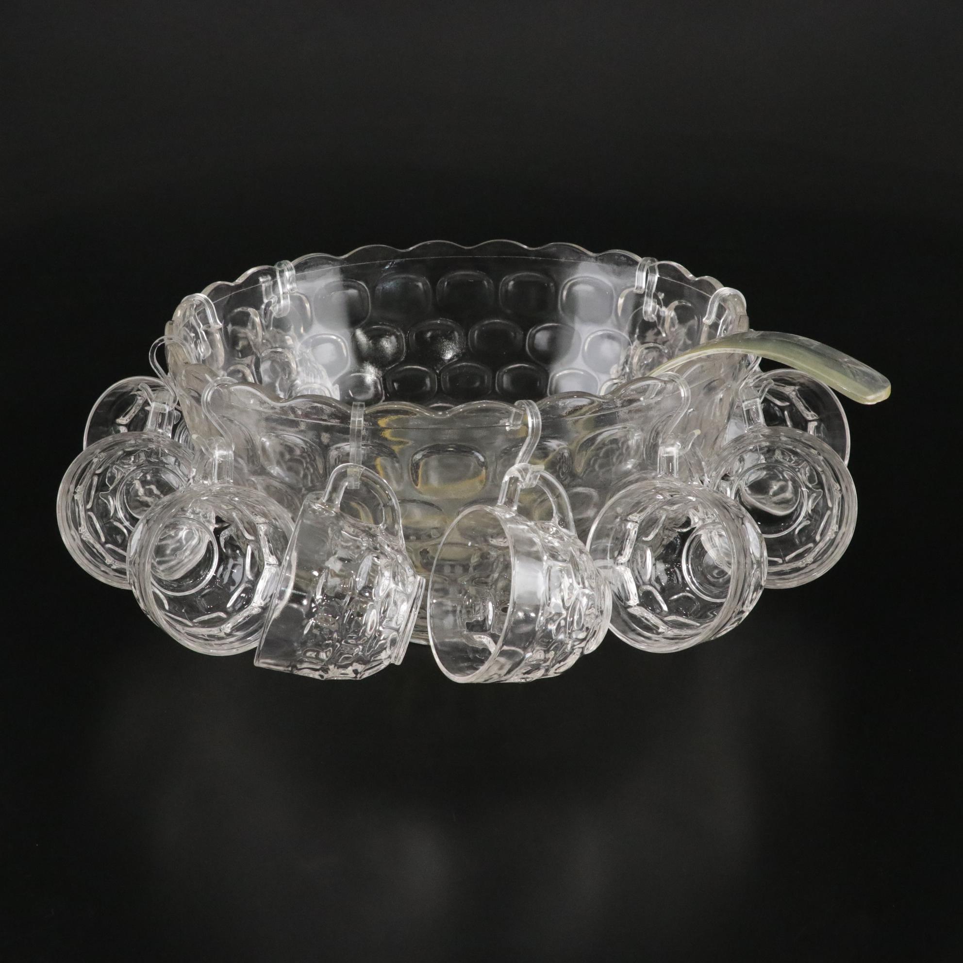 Federal Glass Jubilee Punch Bowl Set with Display Hooks, Mid-20th Century