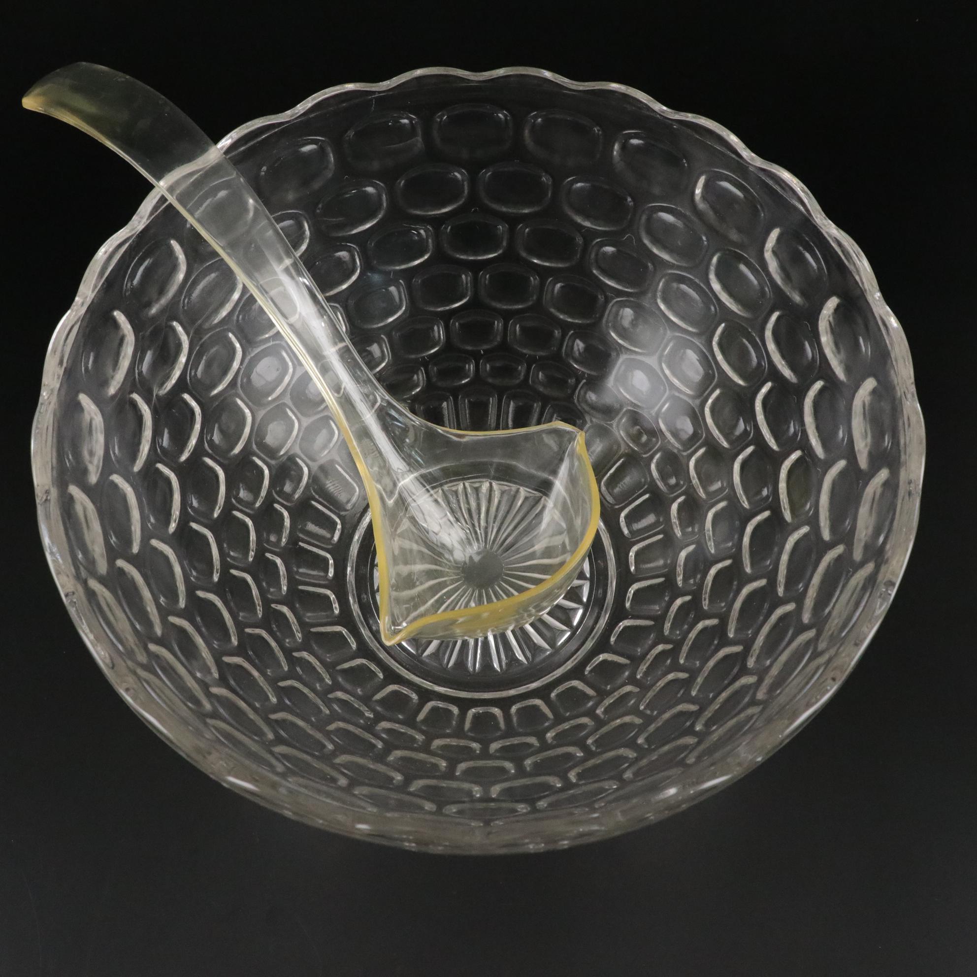 Federal Glass Jubilee Punch Bowl Set with Display Hooks, Mid-20th Century