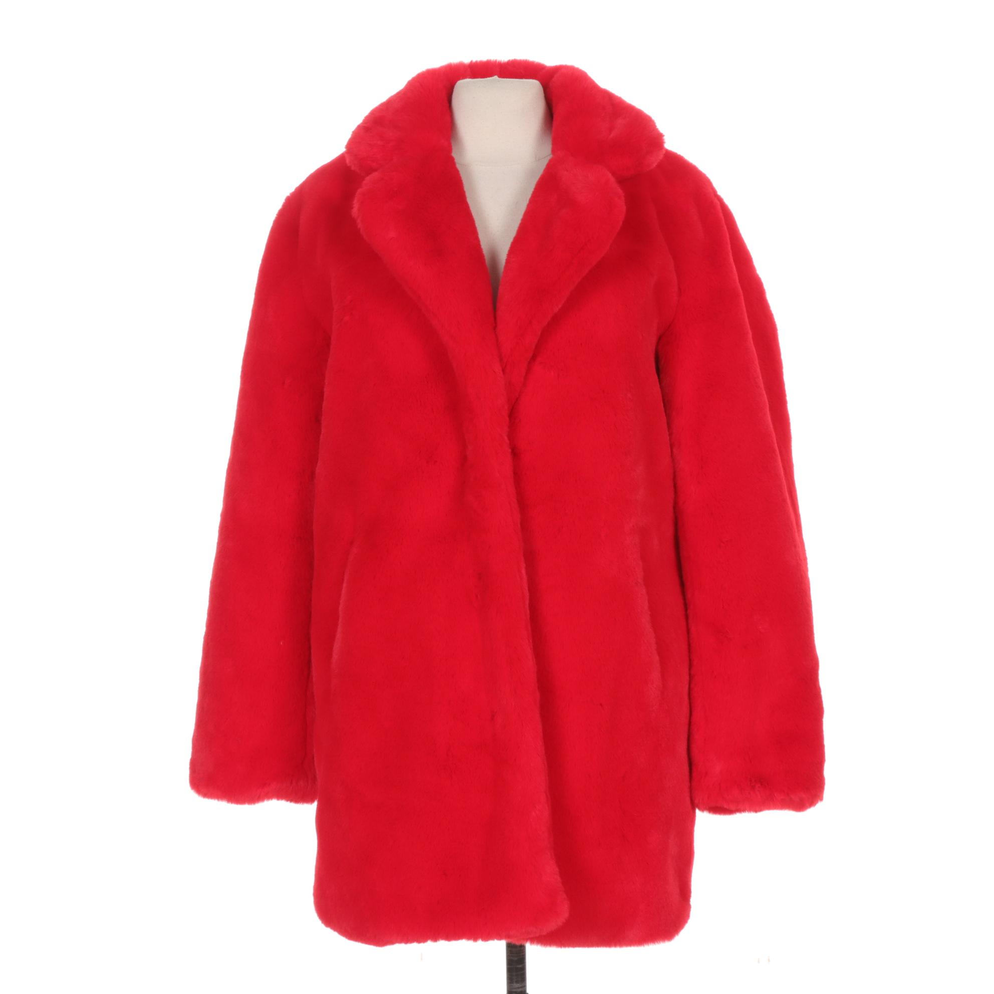 Apparis "Sophie" Faux Fur Coat in Crimson Red