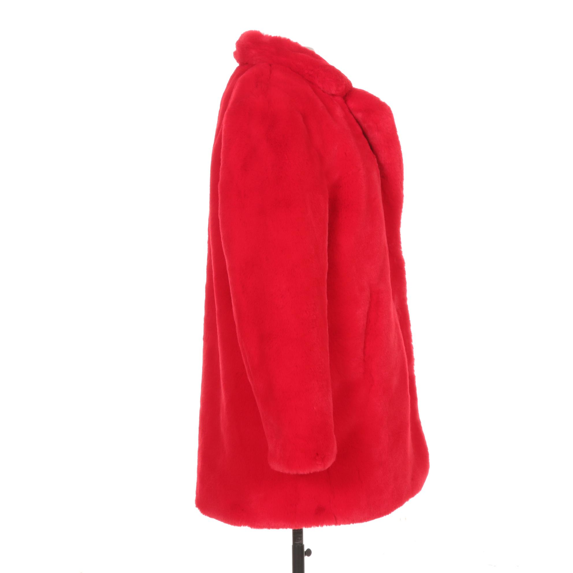 Apparis "Sophie" Faux Fur Coat in Crimson Red