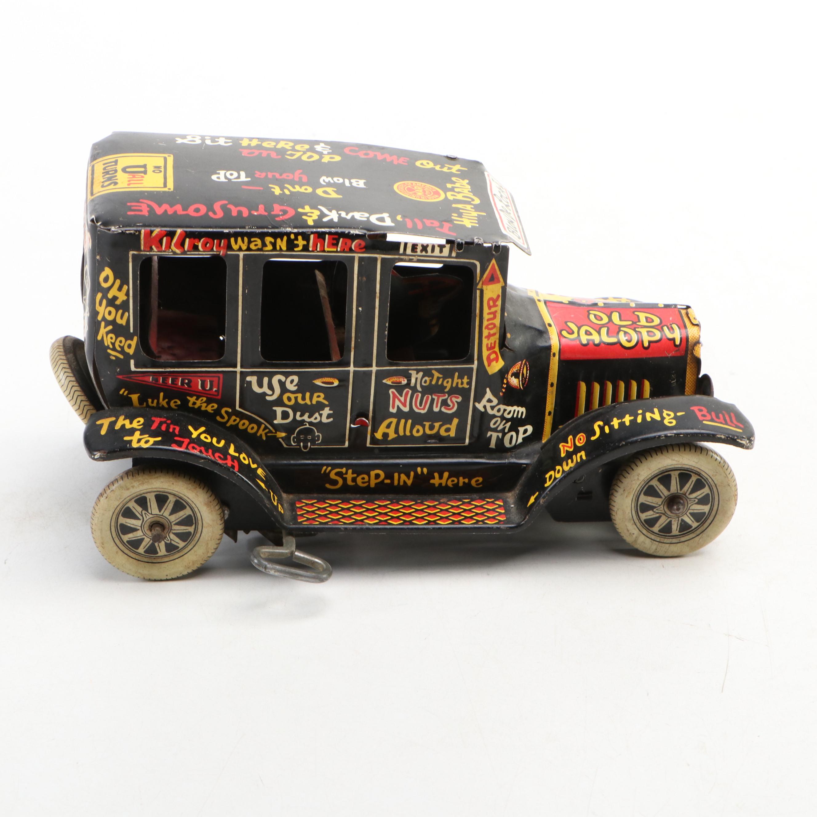 Marx "Old Jalopy" Tin Lithograph Wind-Up Toy Car, Mid-20th Century