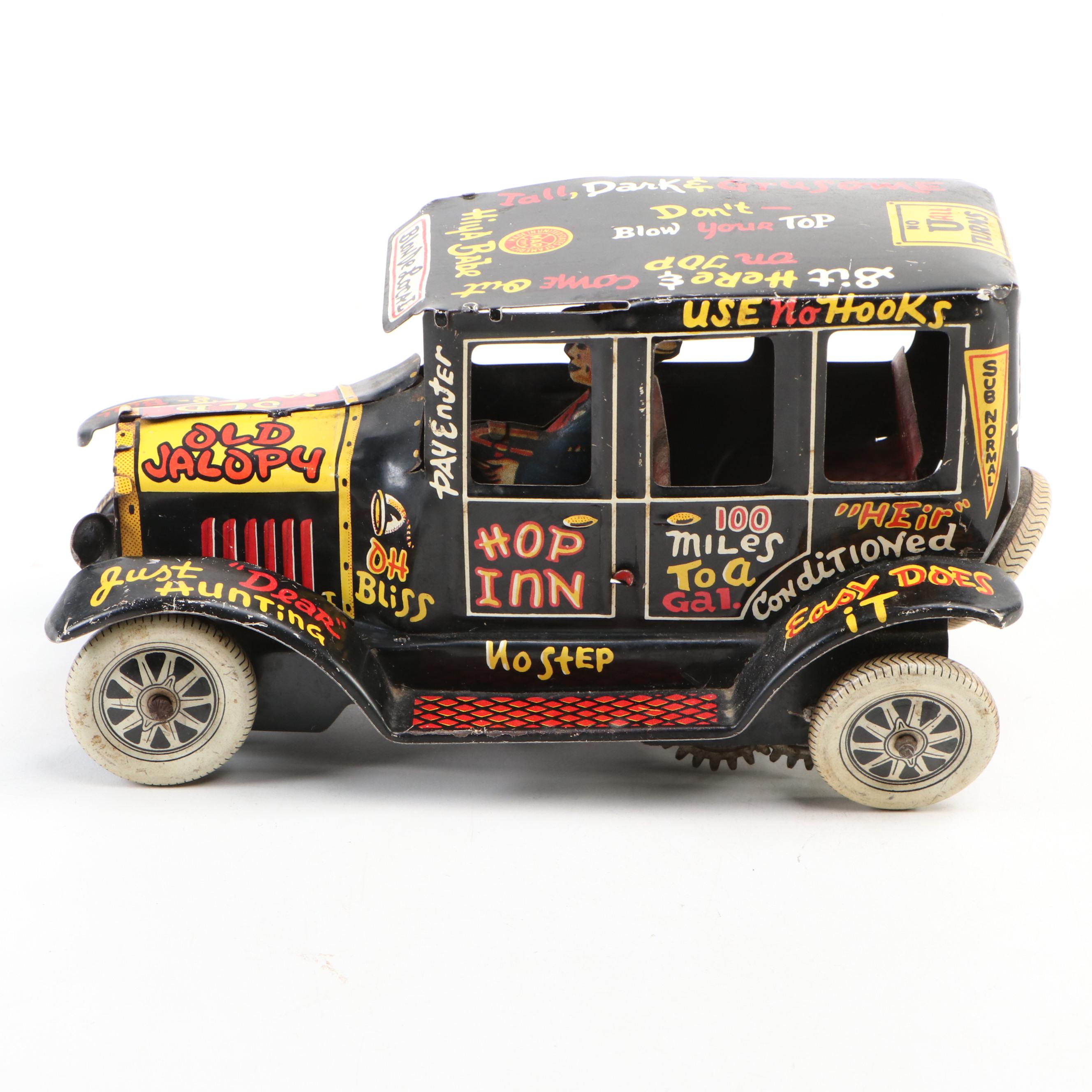 Marx "Old Jalopy" Tin Lithograph Wind-Up Toy Car, Mid-20th Century