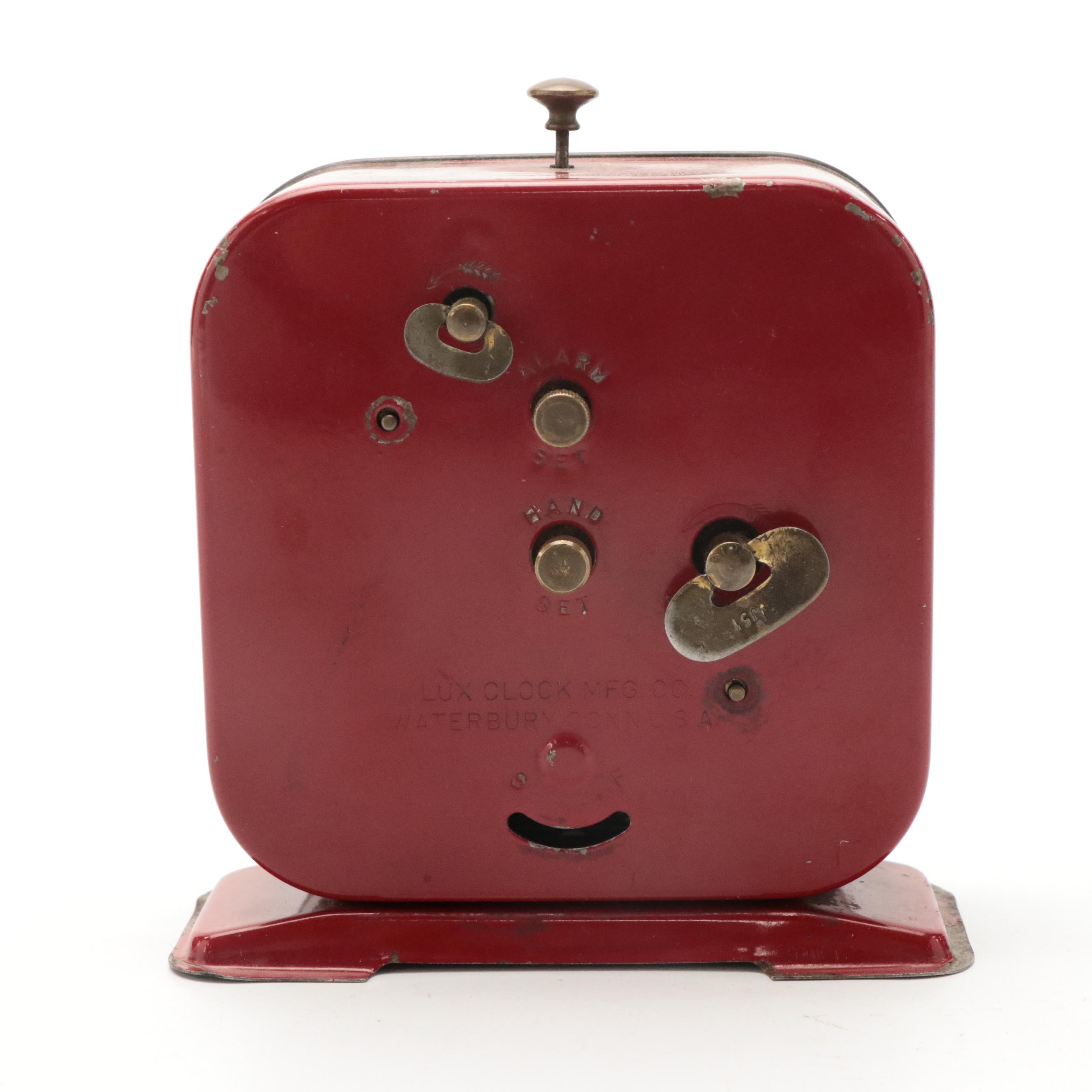 Lux Clock Mfg. Co. Spinning Wheel Alarm Clock, Mid-20th Century