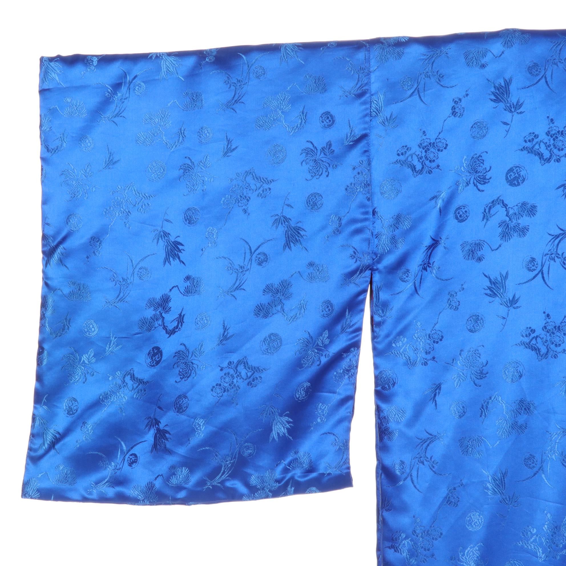 Japanese Kimono Royal Blue Floral Longevity Motif with Red Lining