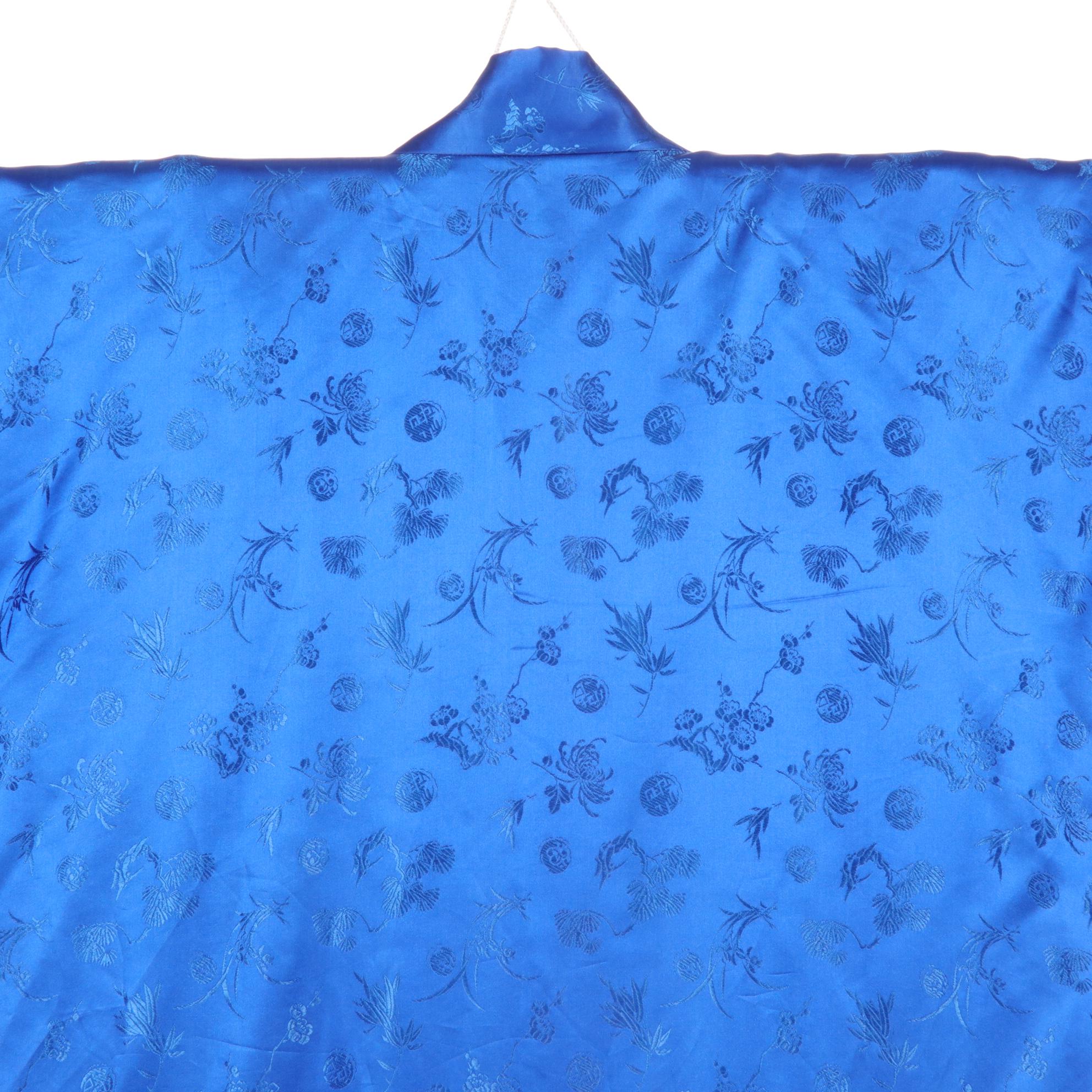 Japanese Kimono Royal Blue Floral Longevity Motif with Red Lining
