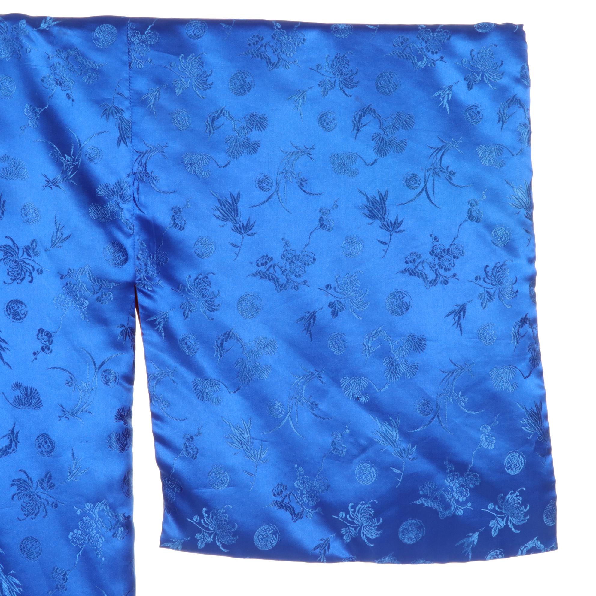 Japanese Kimono Royal Blue Floral Longevity Motif with Red Lining