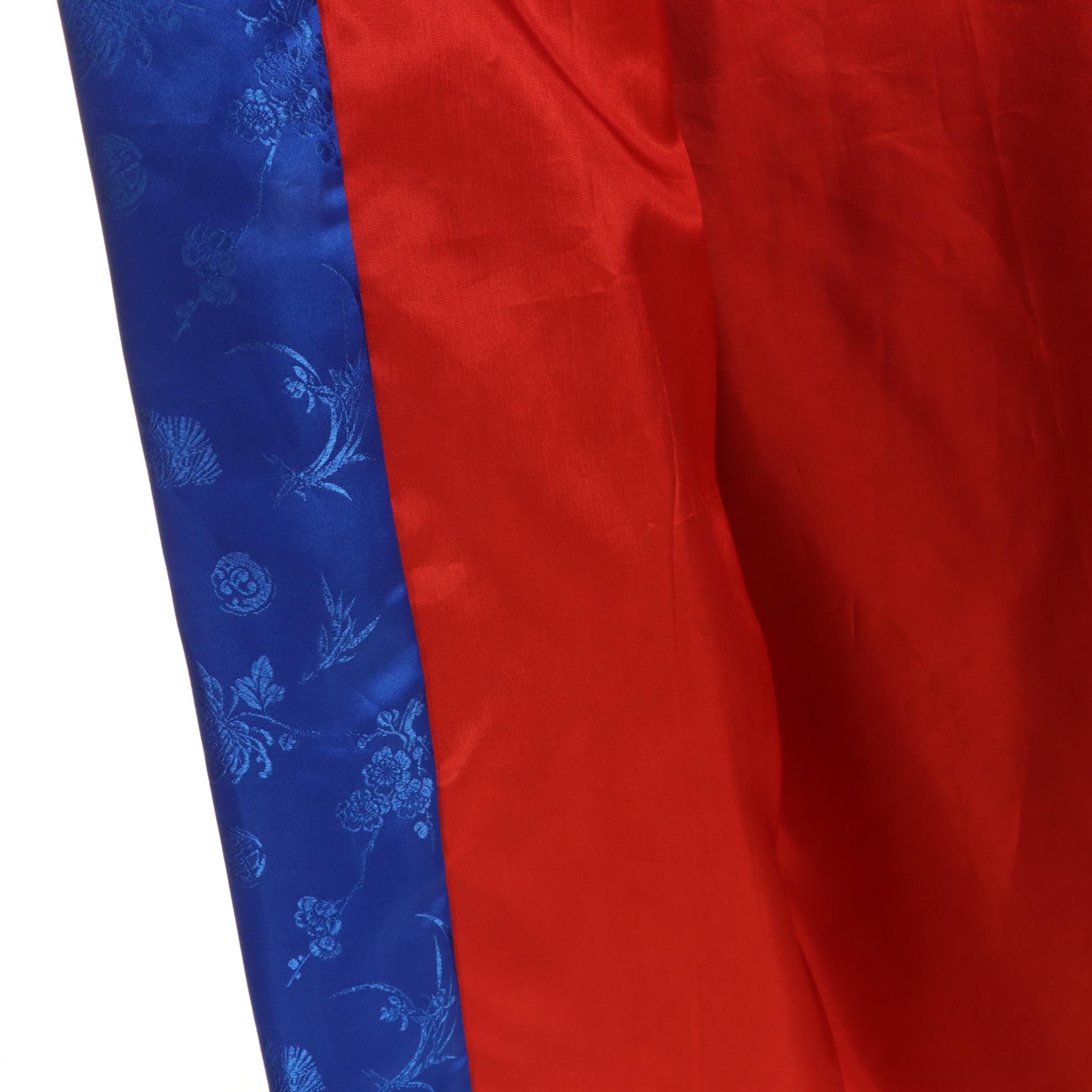 Japanese Kimono Royal Blue Floral Longevity Motif with Red Lining