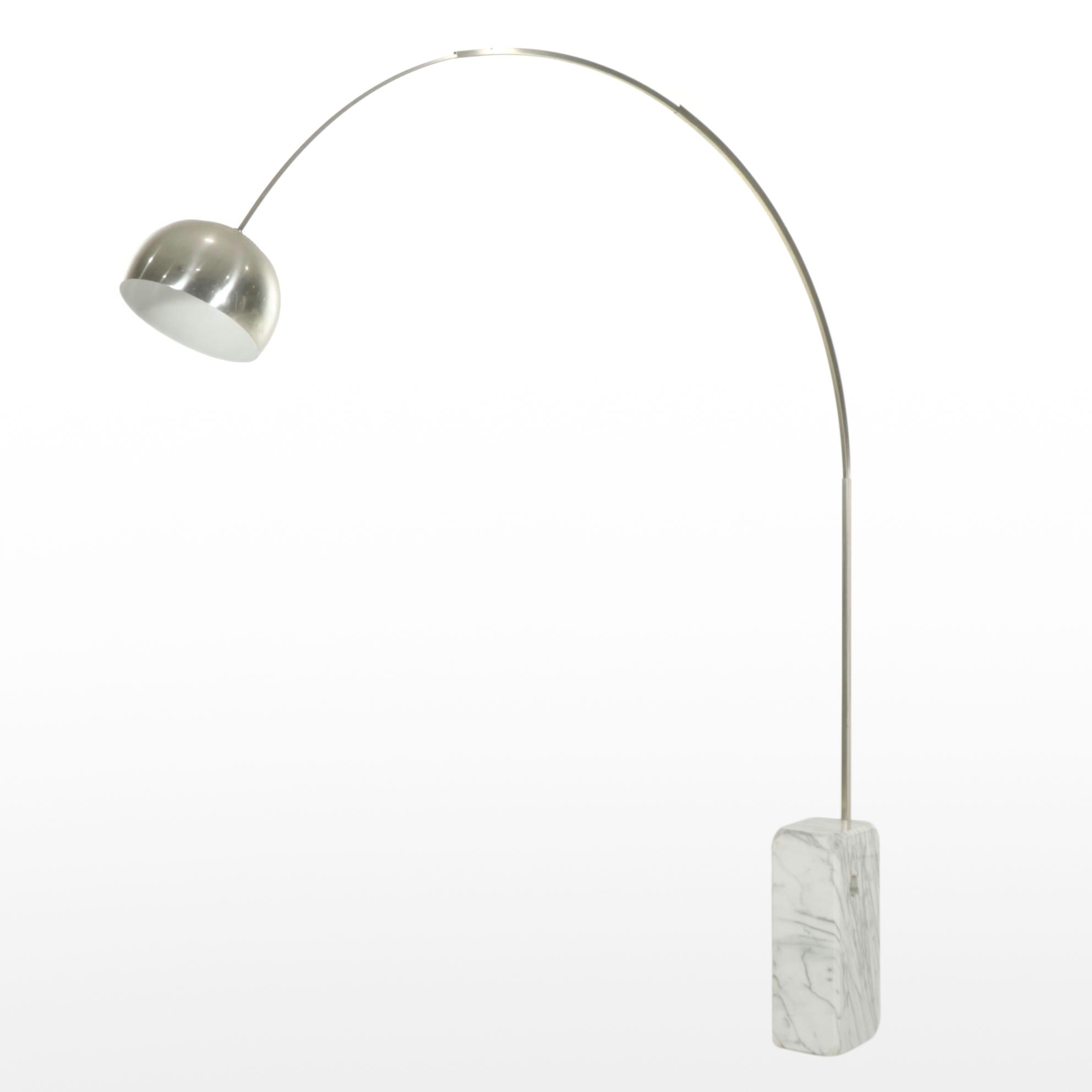 Laurel Lamp Co. MCM Brushed Metal Eyeball Arc Floor Lamp with White Marble Base