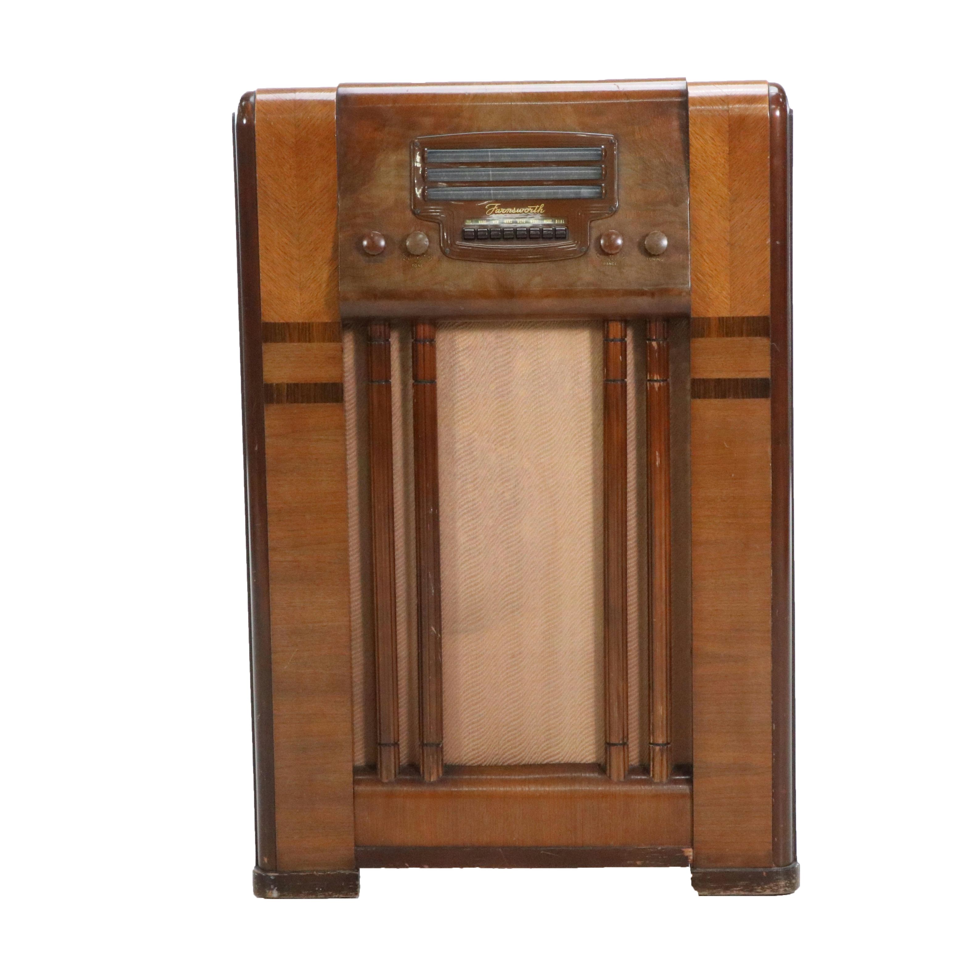 Farnsworth AC-70 Art Deco Waterfall Wood Veneer and Acrylic Radio