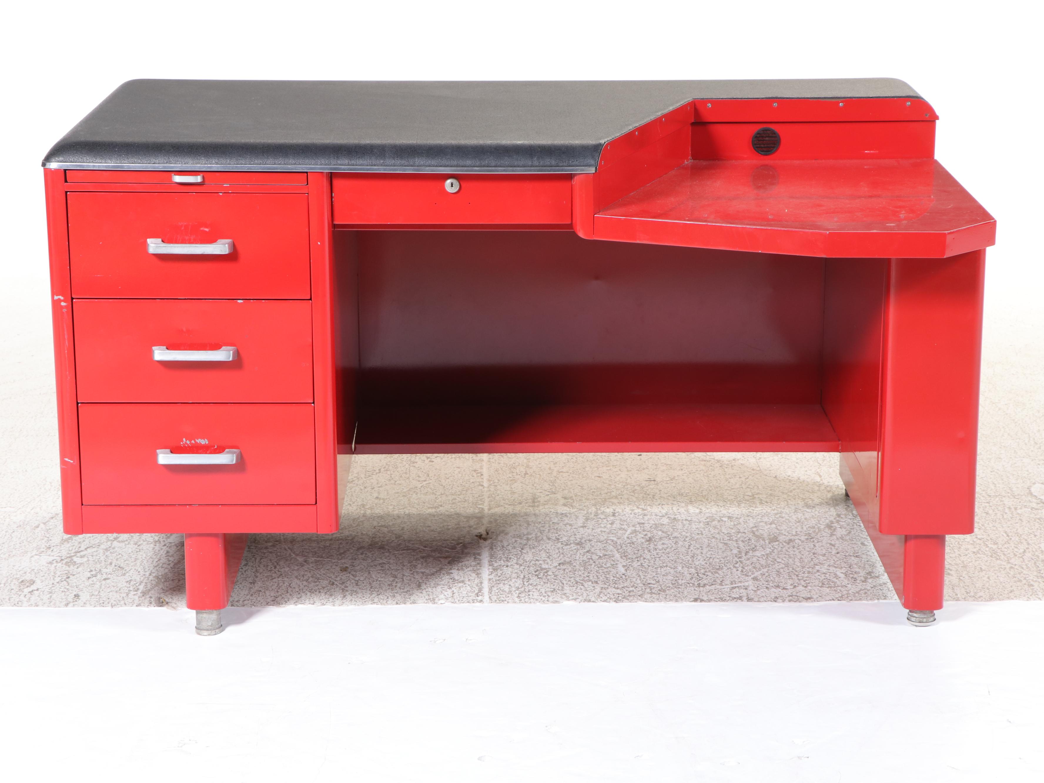 Red Finished Metal Tanker Desk with Globe-Wernicke Chair