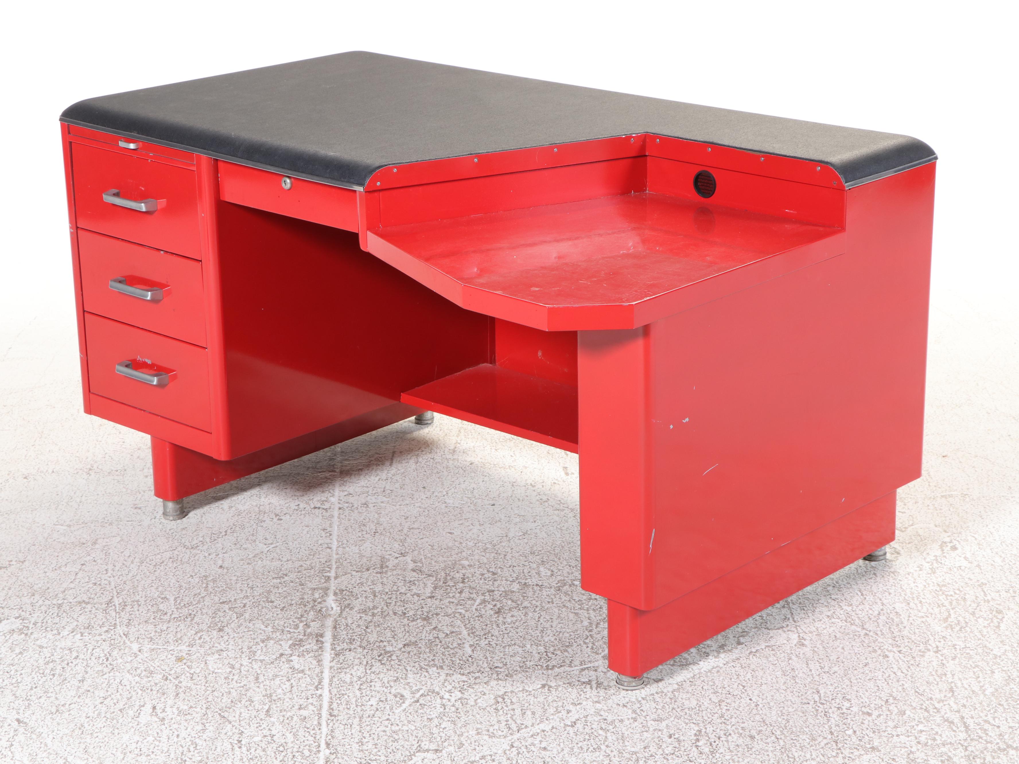 Red Finished Metal Tanker Desk with Globe-Wernicke Chair