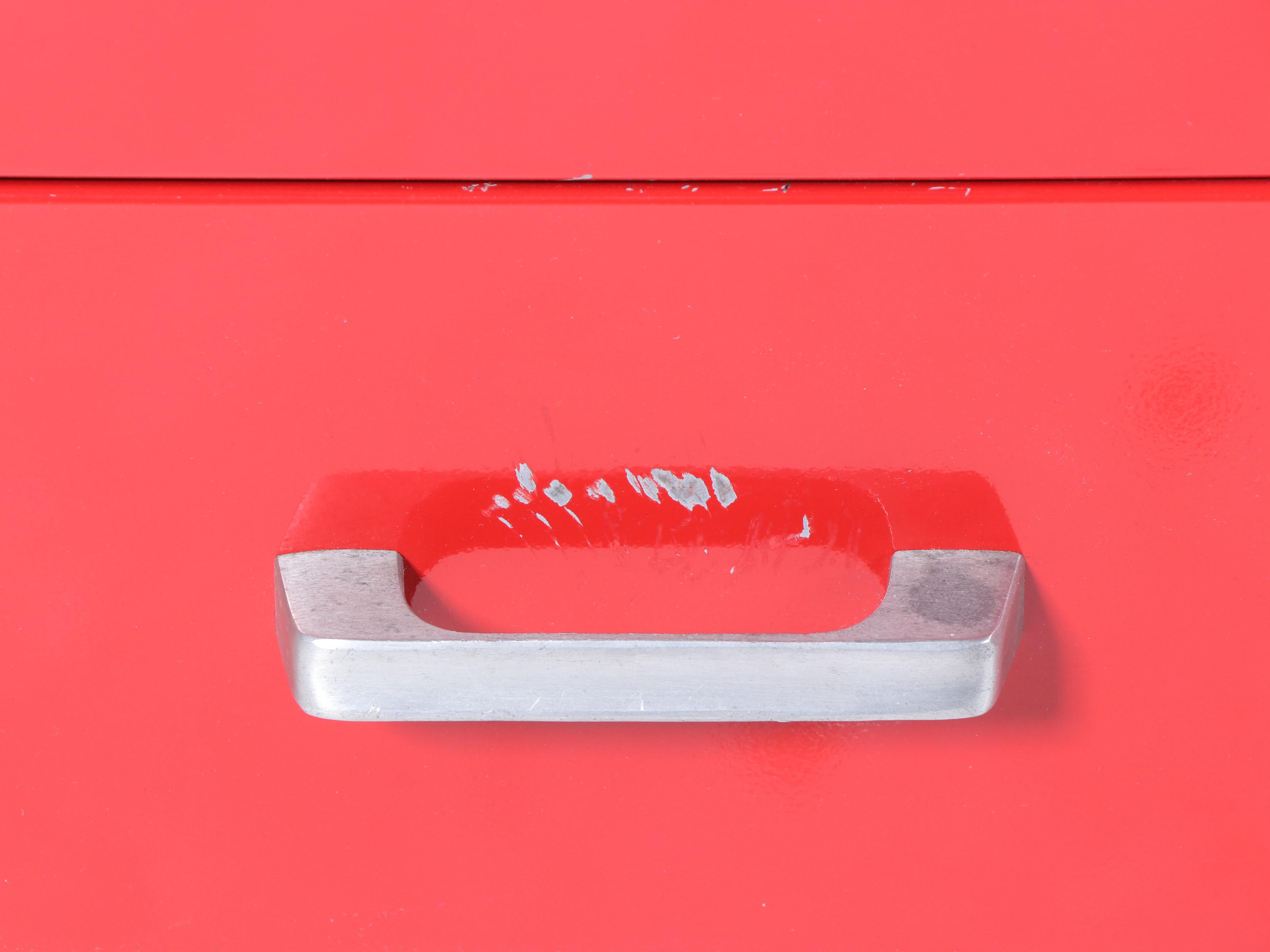 Red Finished Metal Tanker Desk with Globe-Wernicke Chair