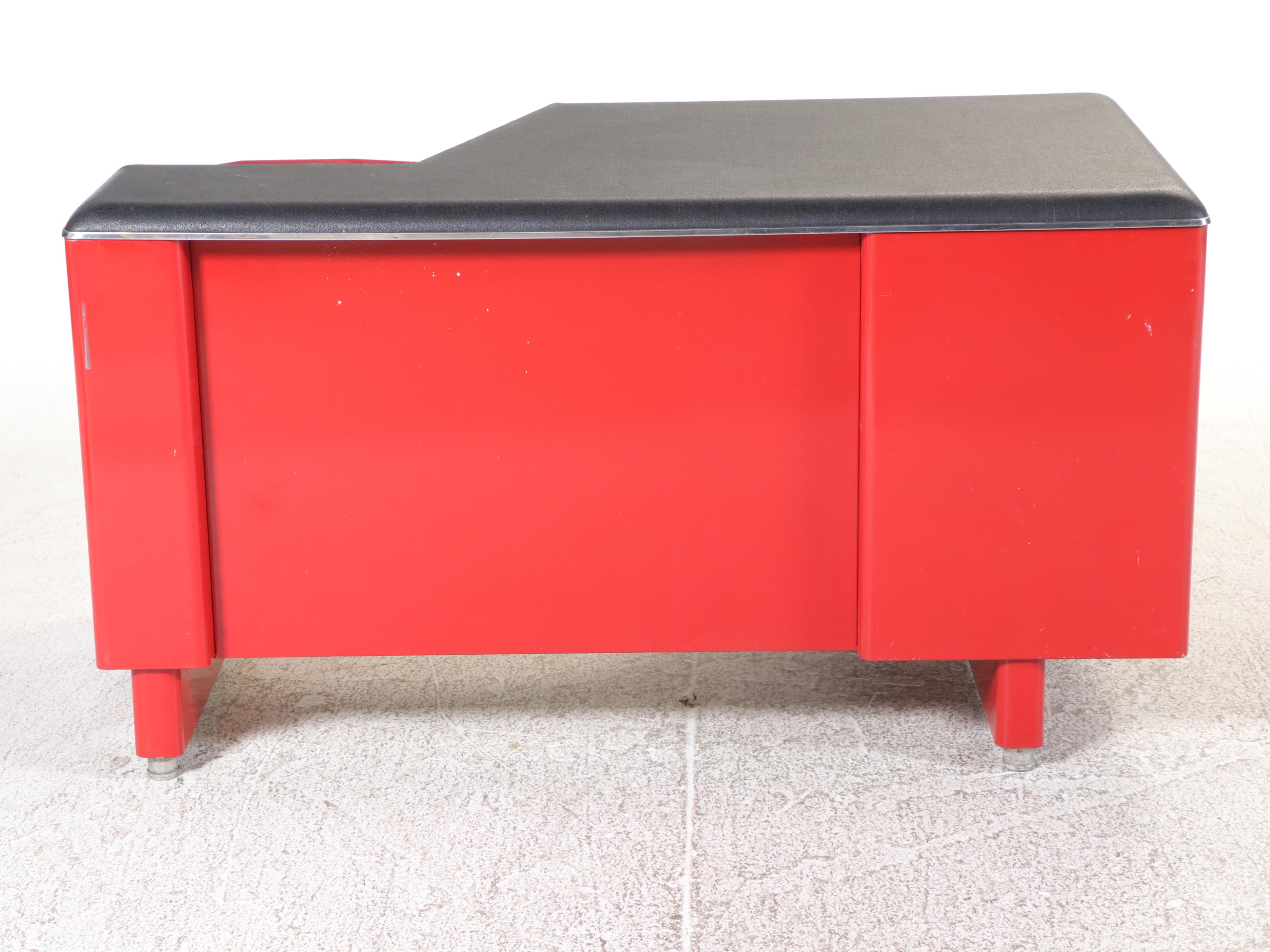 Red Finished Metal Tanker Desk with Globe-Wernicke Chair