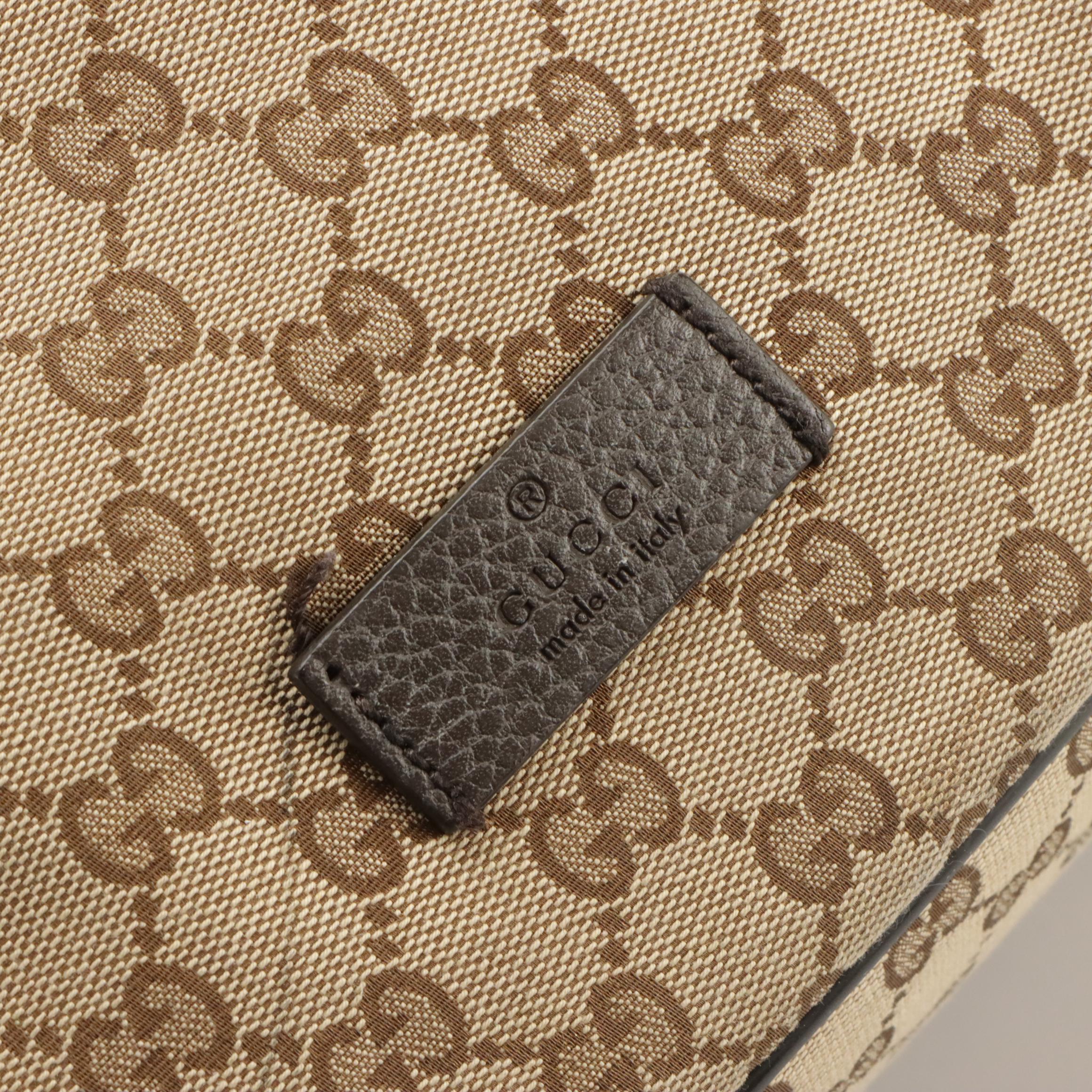 Gucci Drawstring Backpack Bag in GG Canvas with Pebbled Leather Trim