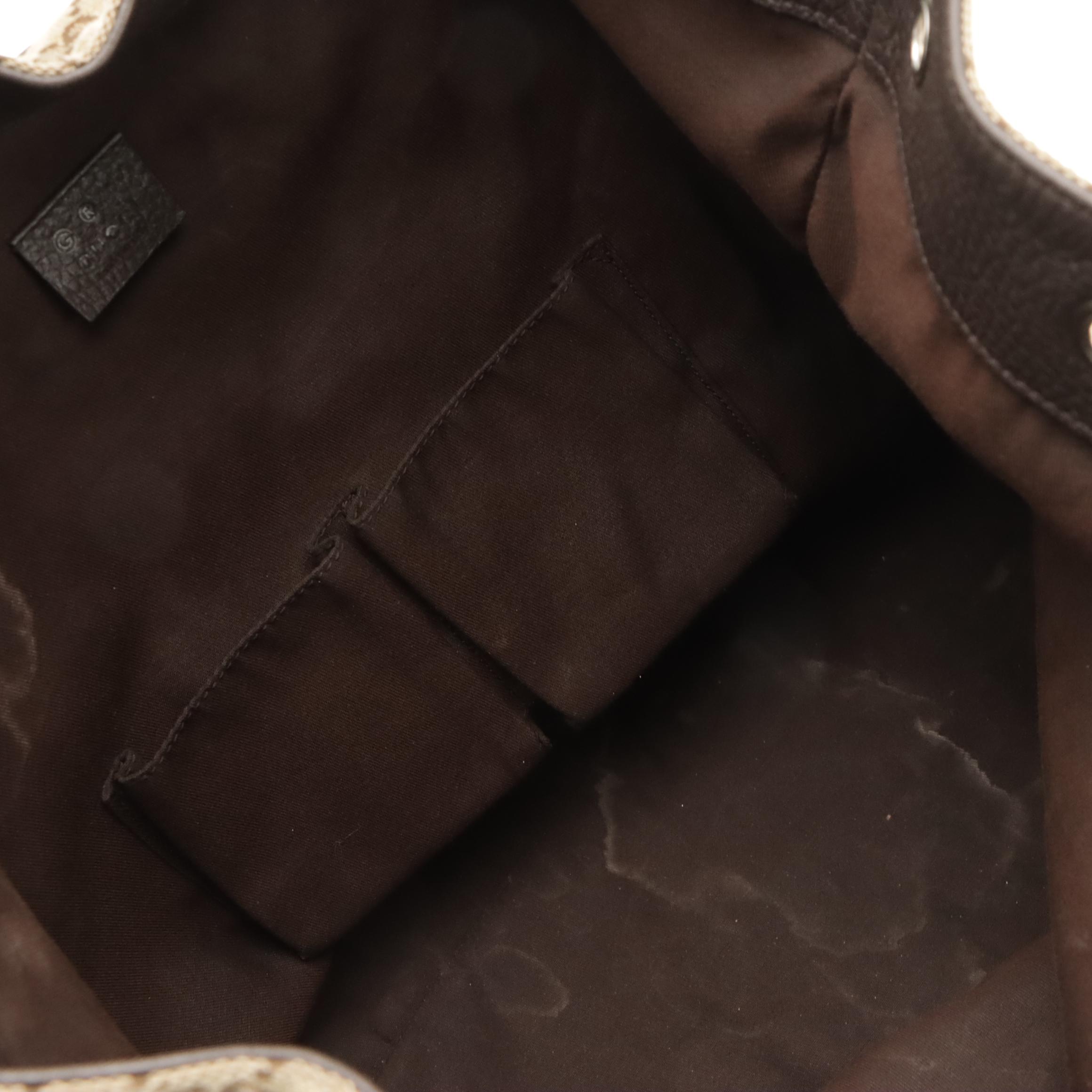 Gucci Drawstring Backpack Bag in GG Canvas with Pebbled Leather Trim