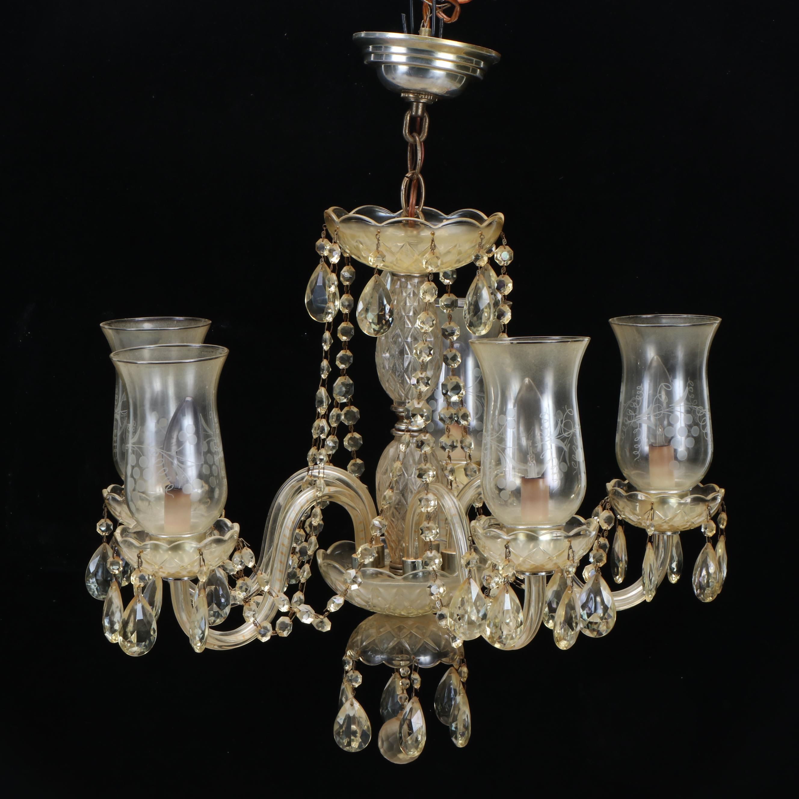 Murano Style Gold Glass Five-Arm Chandelier