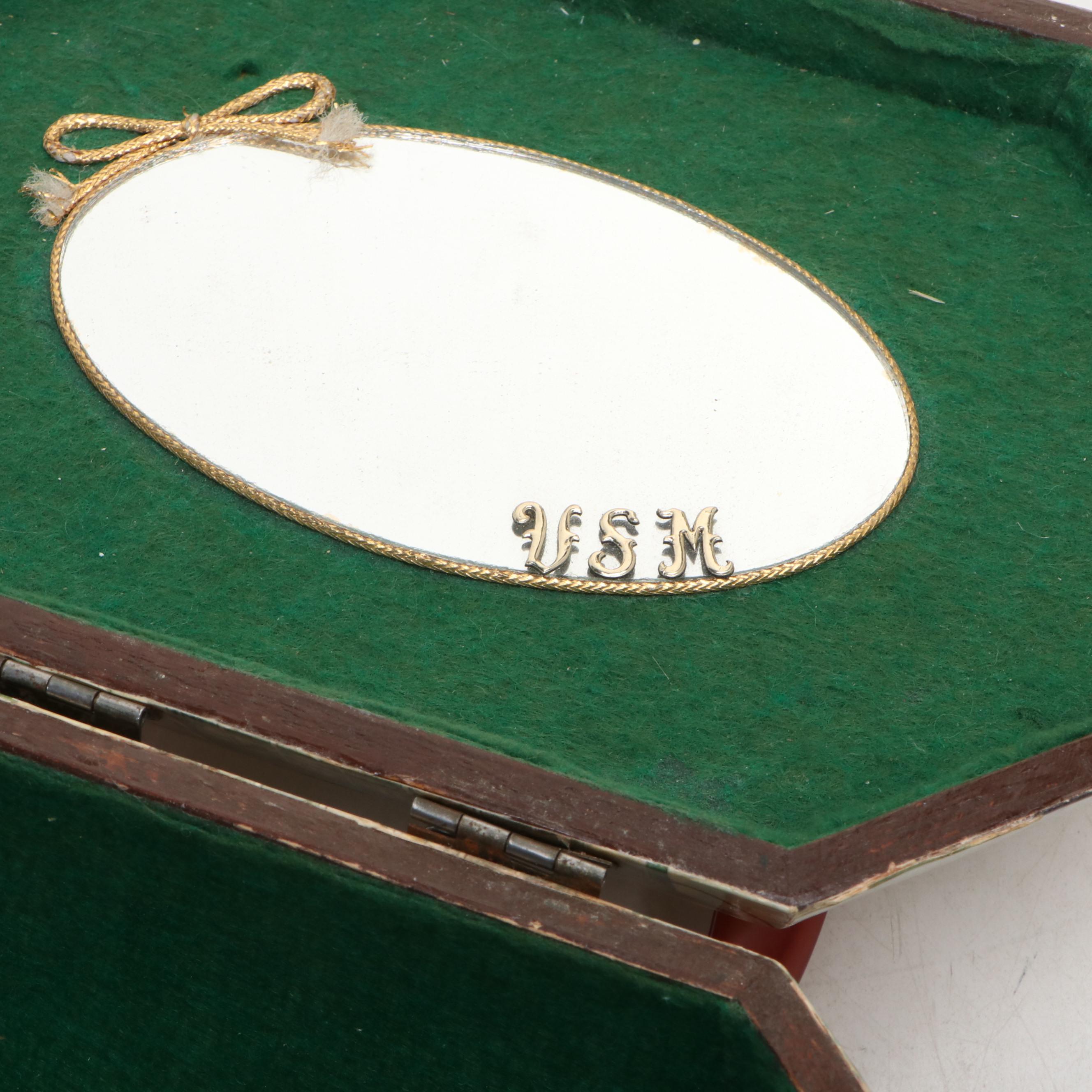 Wood Decoupage Purse, Seth Thomas Traveling Clock and Antique Umbrella Handle