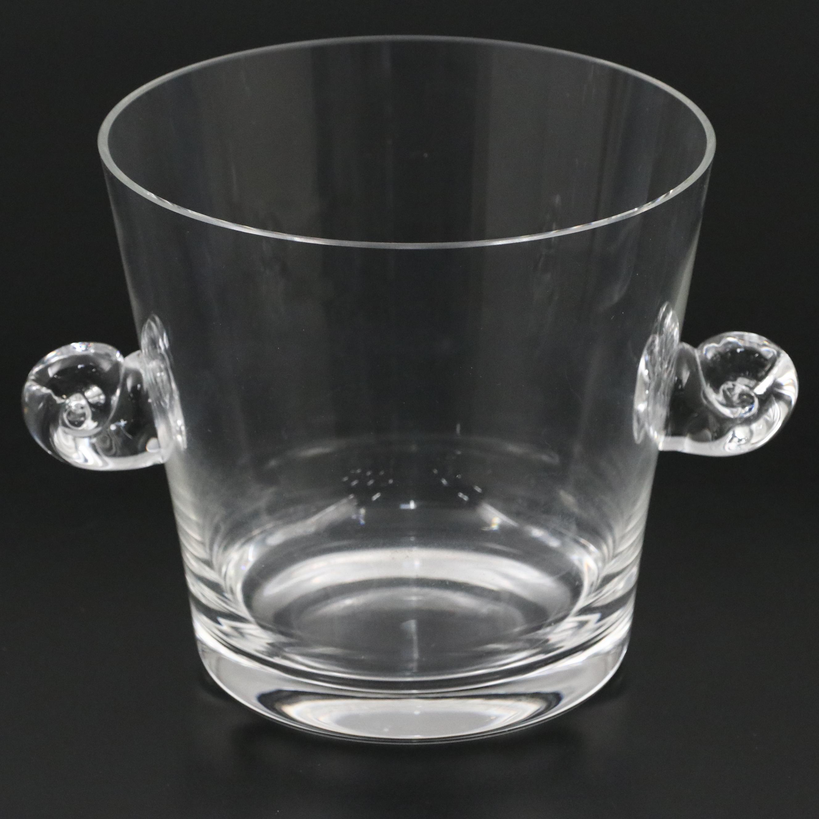 Tiffany & Co. "Scroll Handled" Crystal Ice Bucket with Acrylic Tongs