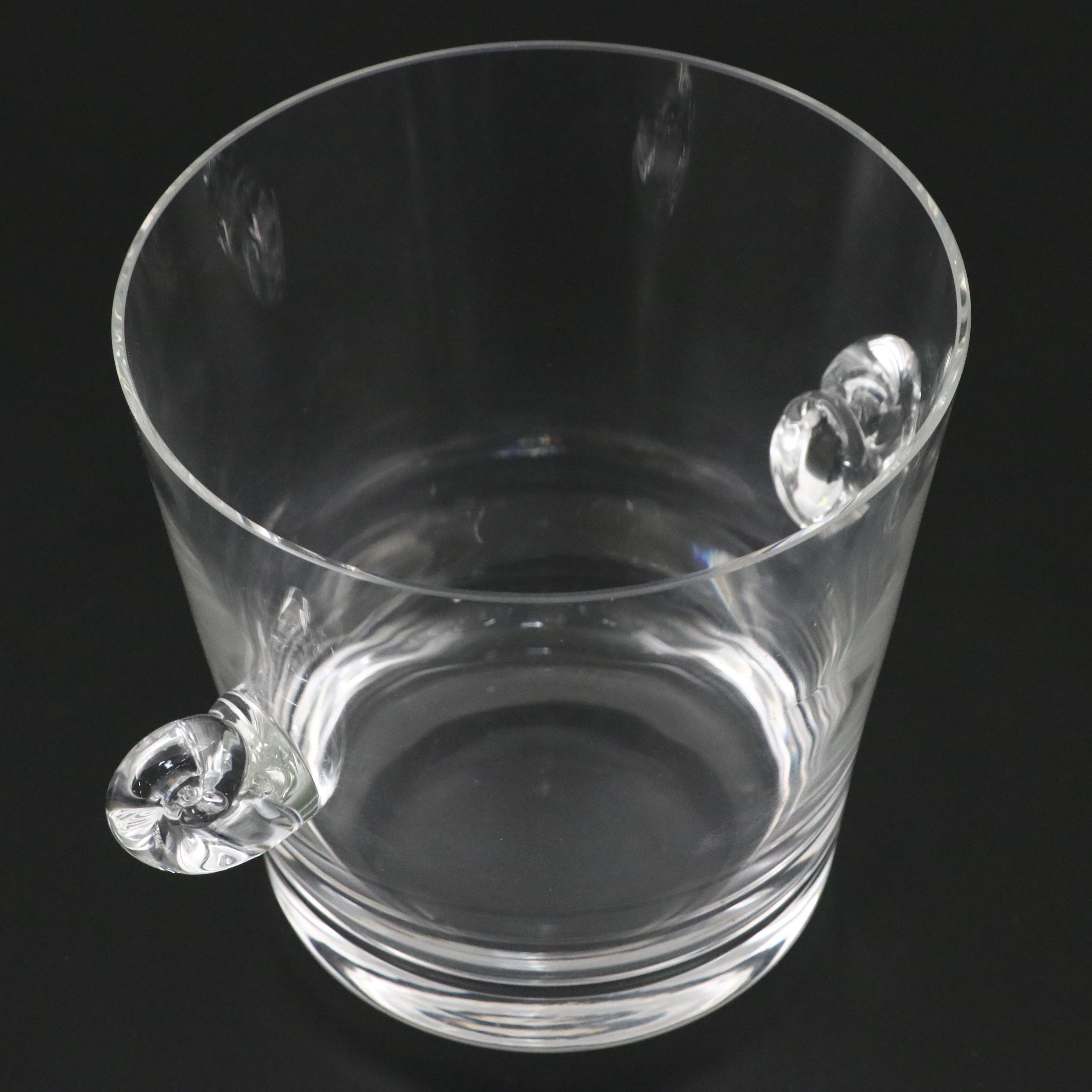 Tiffany & Co. "Scroll Handled" Crystal Ice Bucket with Acrylic Tongs