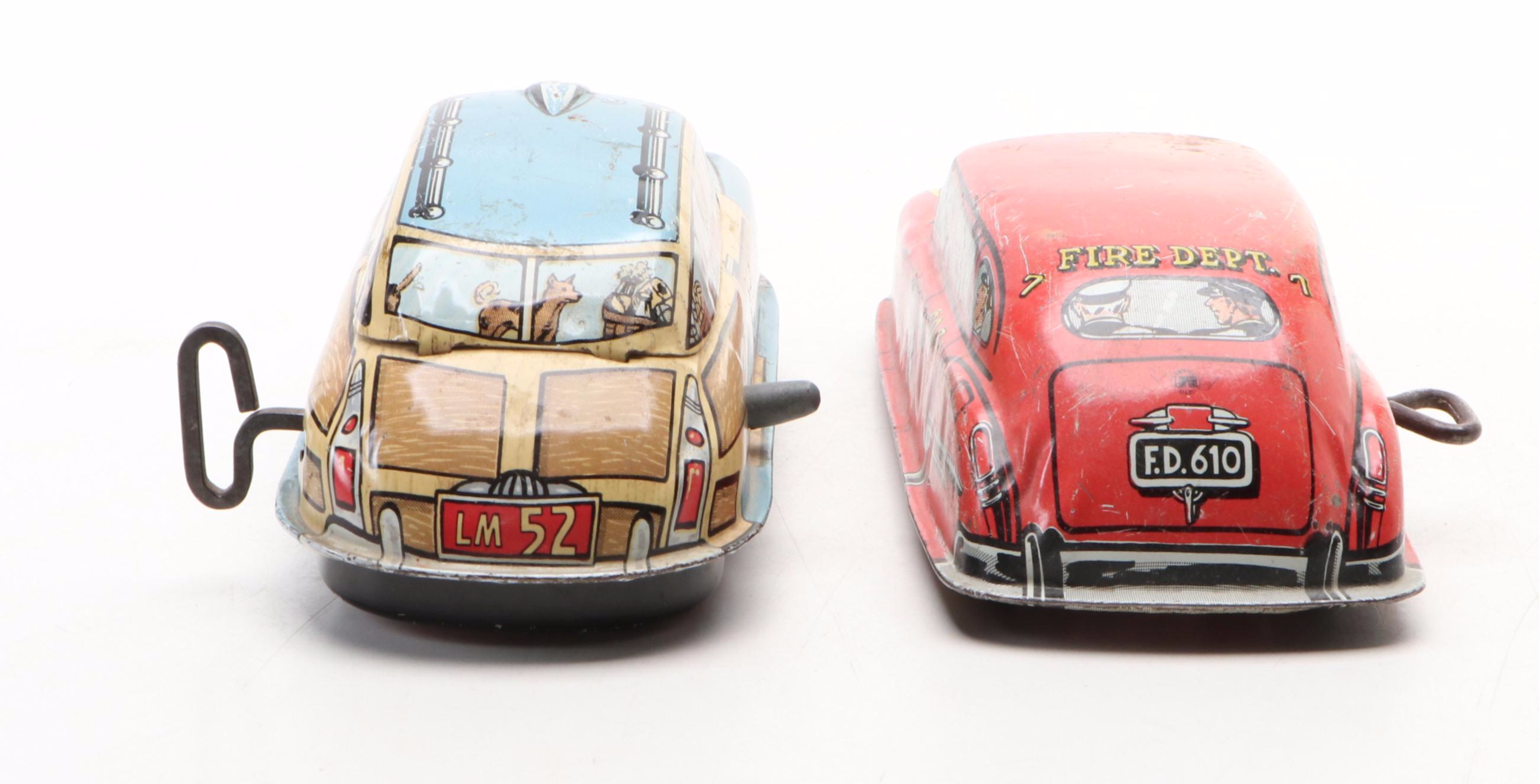 Louis Marx and Lupor Tin Lithograph Wind-Up Toy Cars, Mid-20th Century