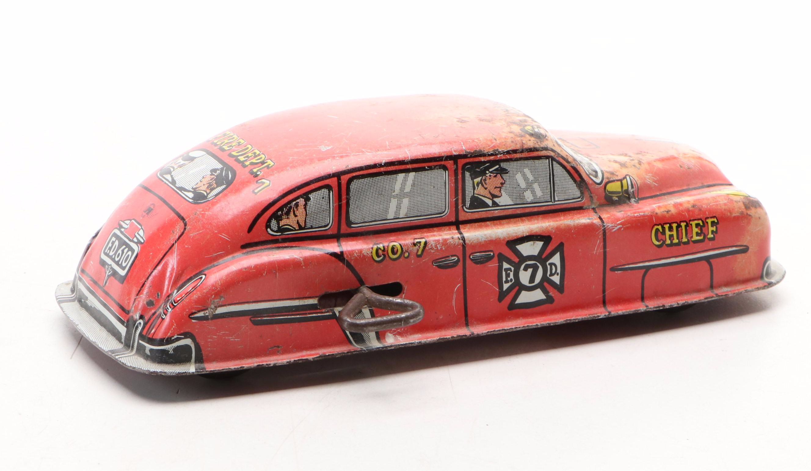 Louis Marx and Lupor Tin Lithograph Wind-Up Toy Cars, Mid-20th Century