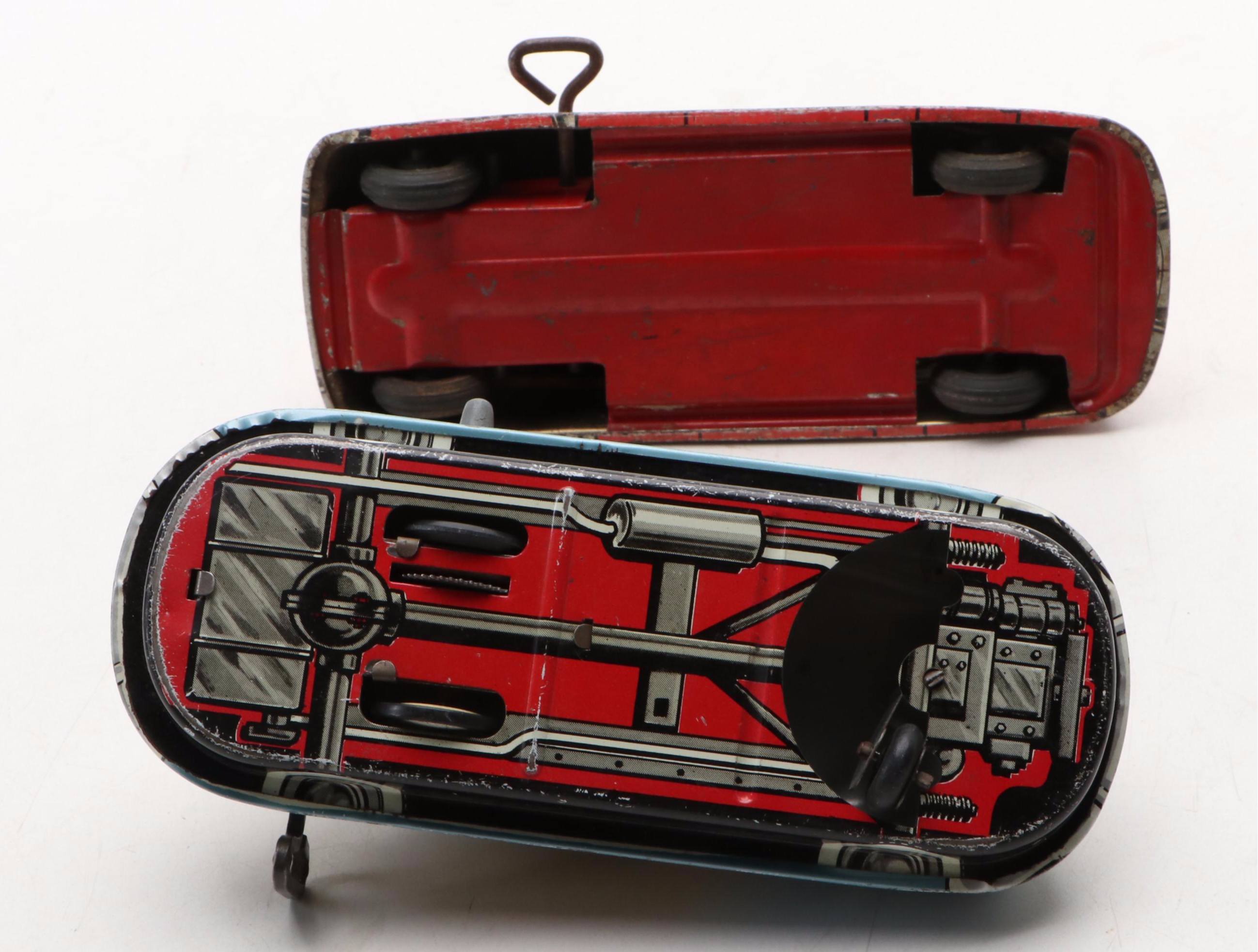 Louis Marx and Lupor Tin Lithograph Wind-Up Toy Cars, Mid-20th Century