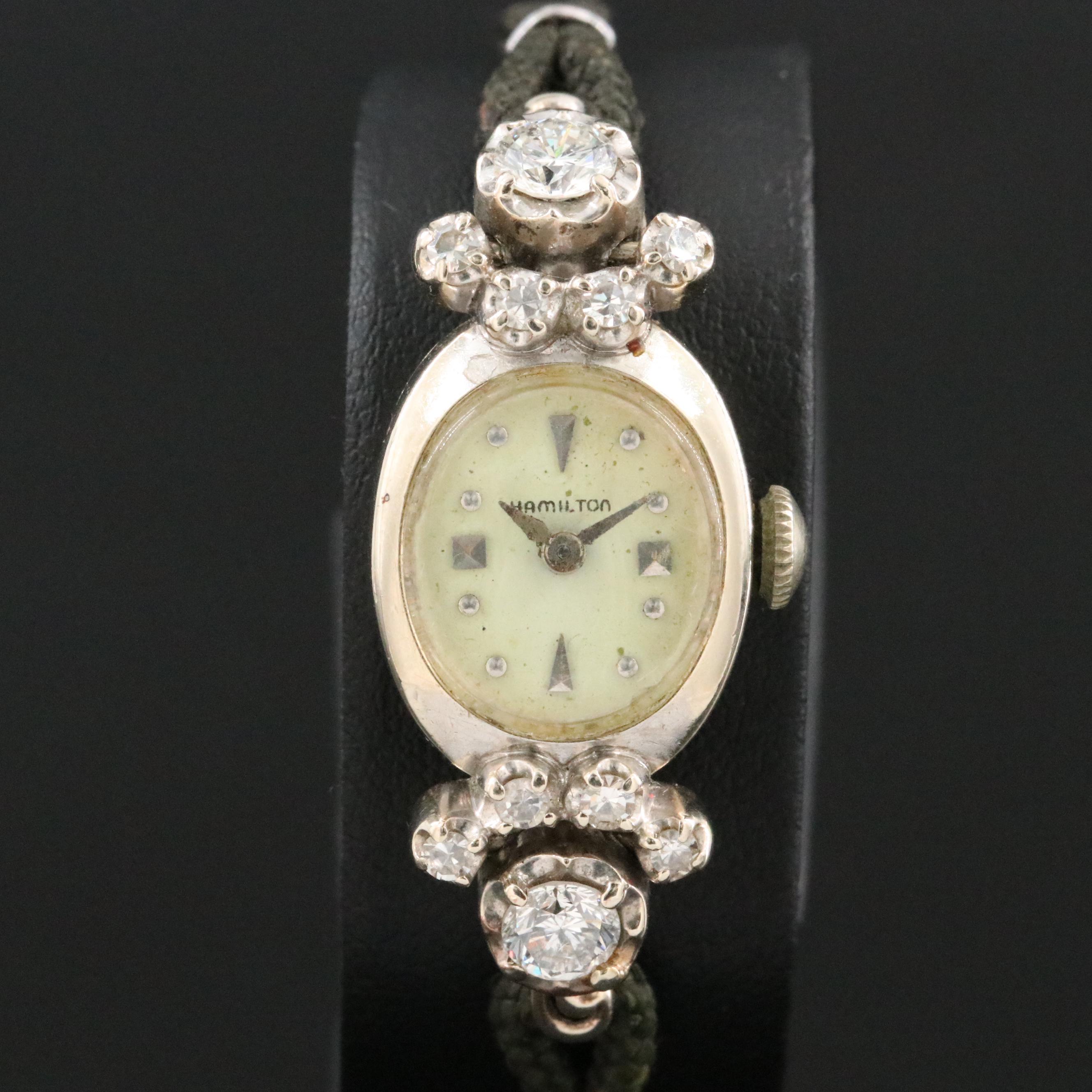 Vintage Hamilton 14K 1.00 CTW Diamond Set Manual Wind Cocktail Watch