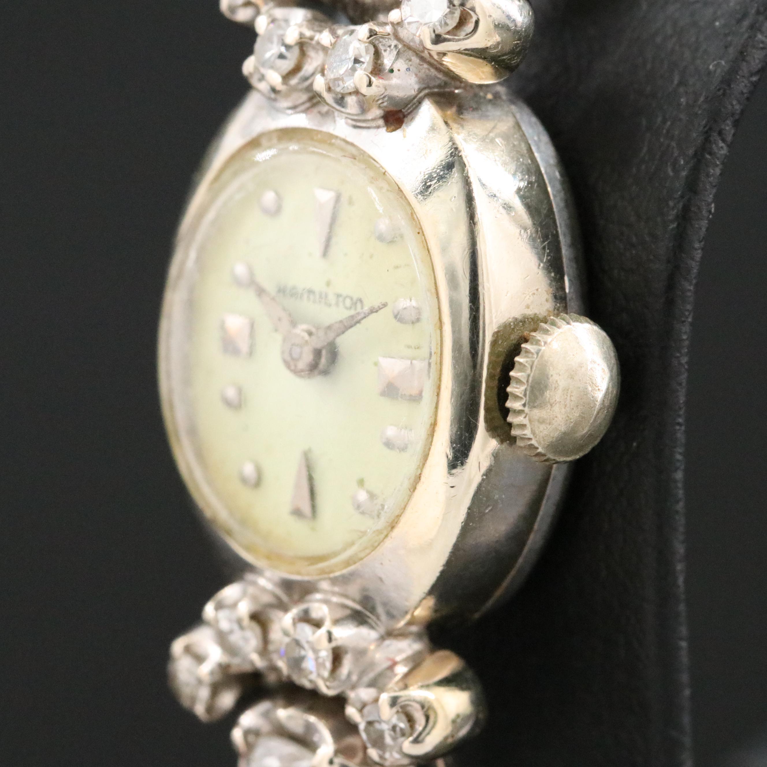 Vintage Hamilton 14K 1.00 CTW Diamond Set Manual Wind Cocktail Watch