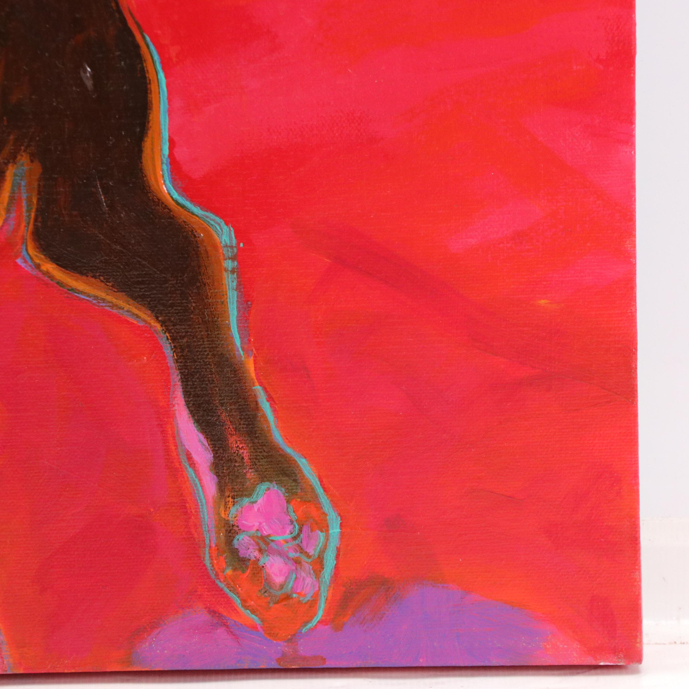 Martha Newfield Vibrant Abstract Oil Painting of Dogs in Landscape with Church