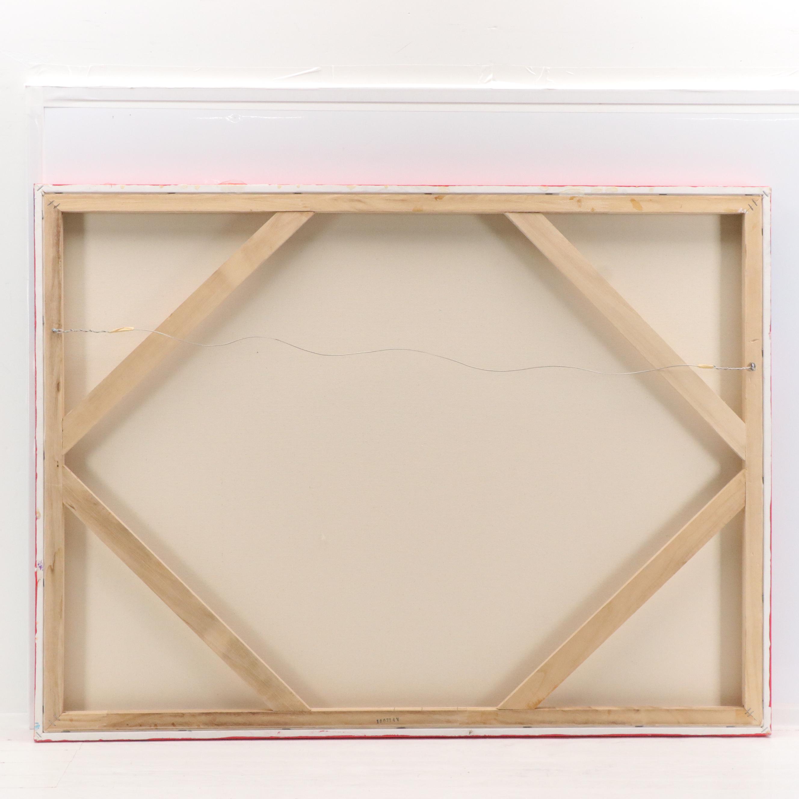 Martha Newfield Vibrant Abstract Oil Painting of Dogs in Landscape with Church