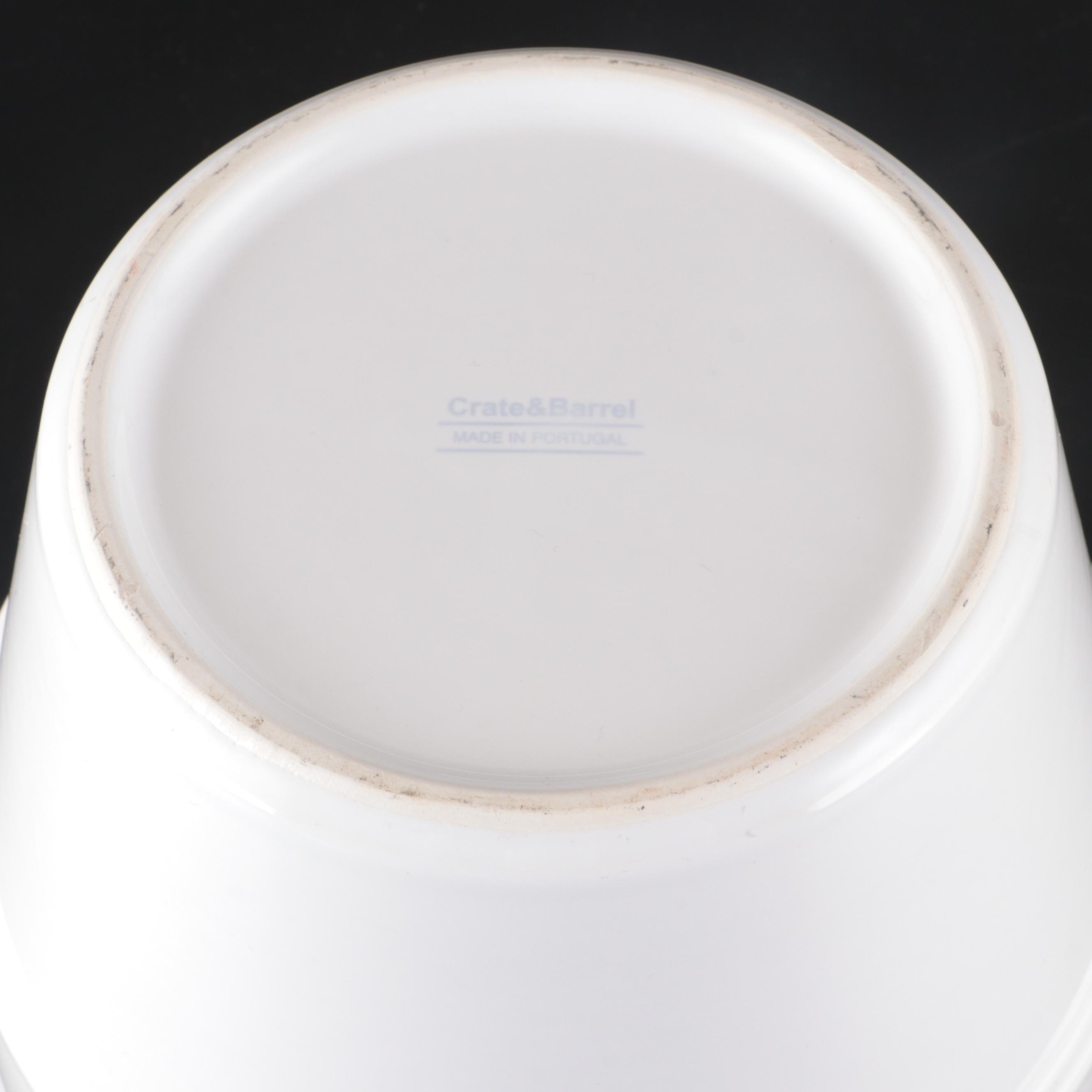 Crate & Barrel "Aspen" Ceramic Popcorn Bucket and Glass Photo Coaster Set