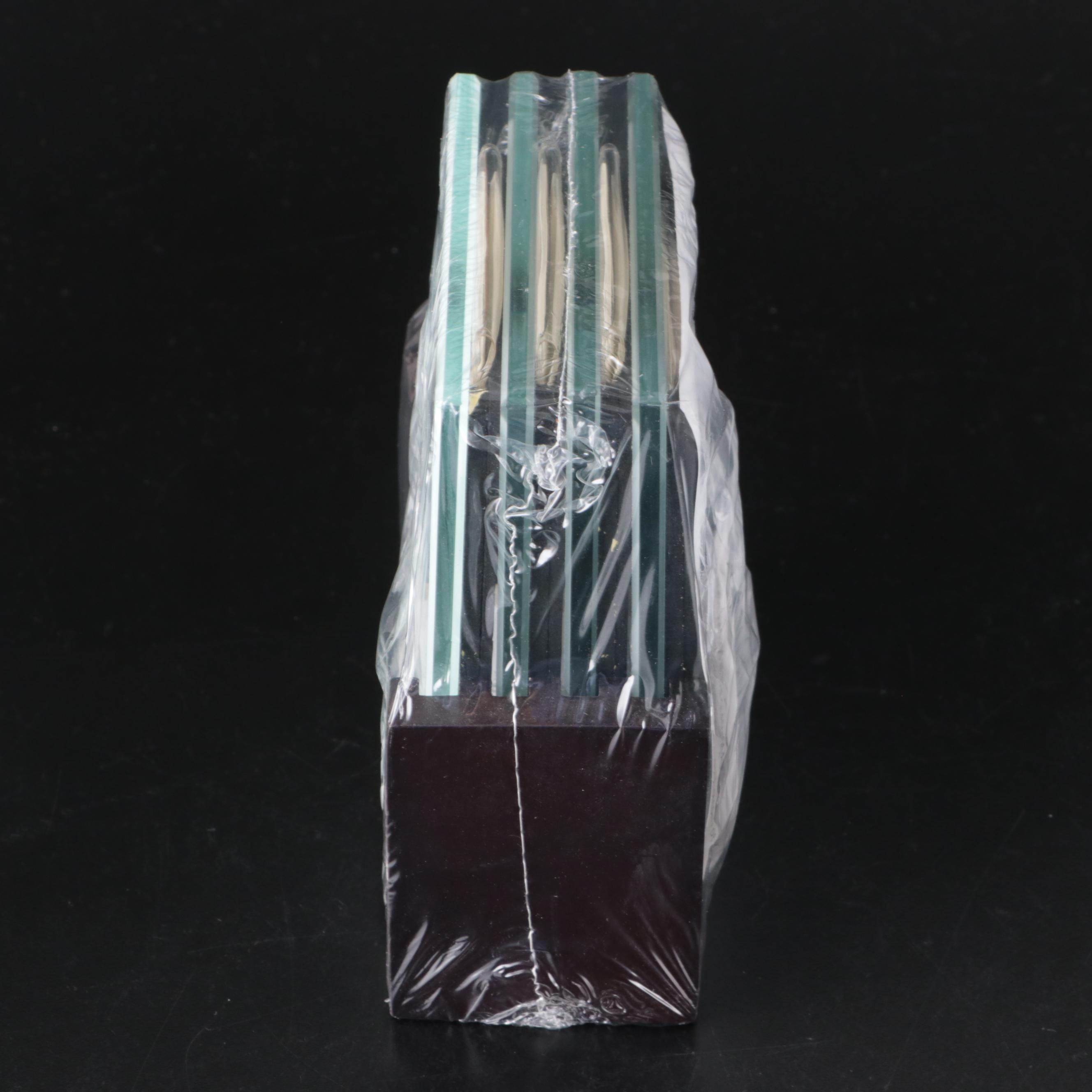 Crate & Barrel "Aspen" Ceramic Popcorn Bucket and Glass Photo Coaster Set