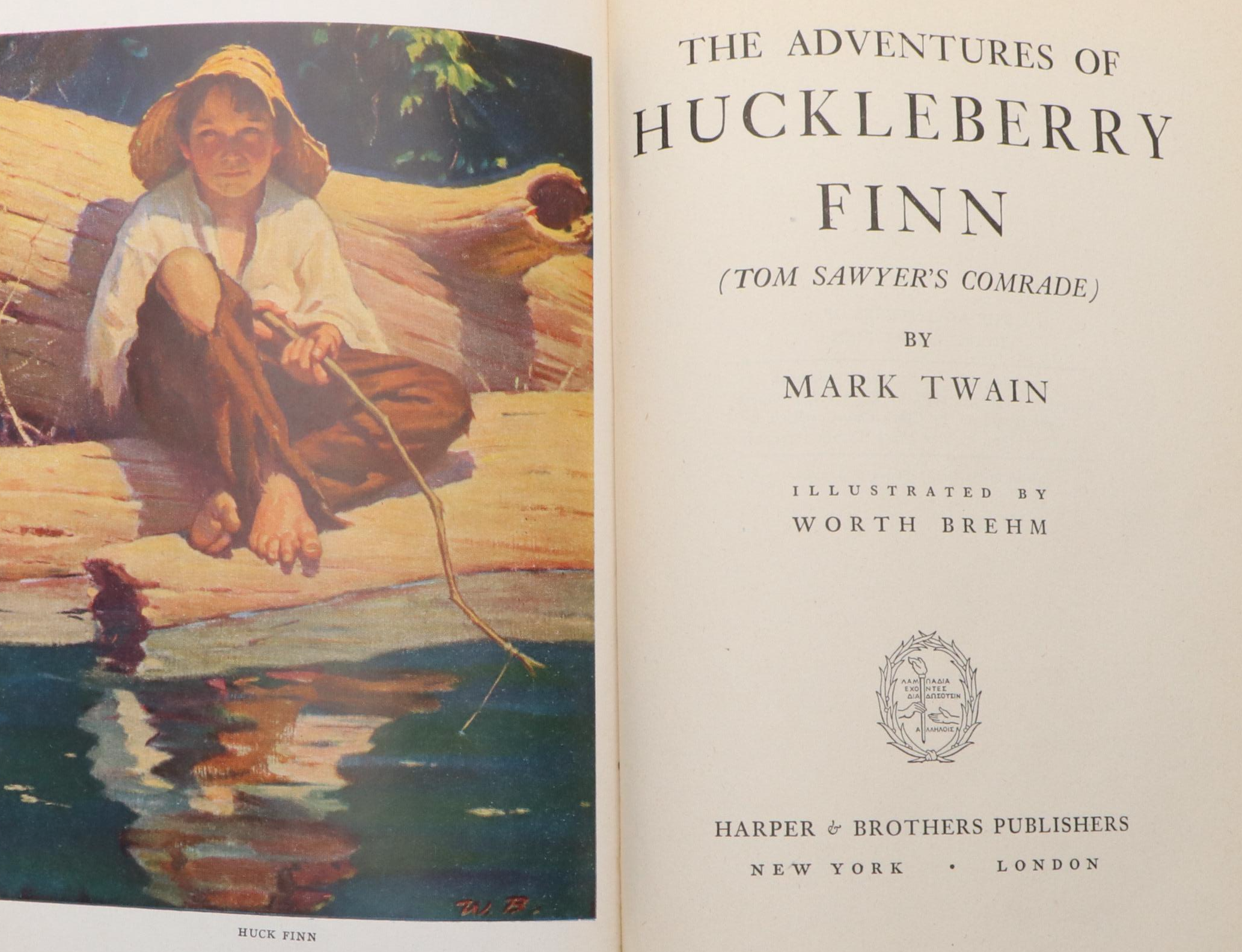 Worth Brehm Illustrated "The Adventures of Huckleberry Finn" by Mark Twain, 1945
