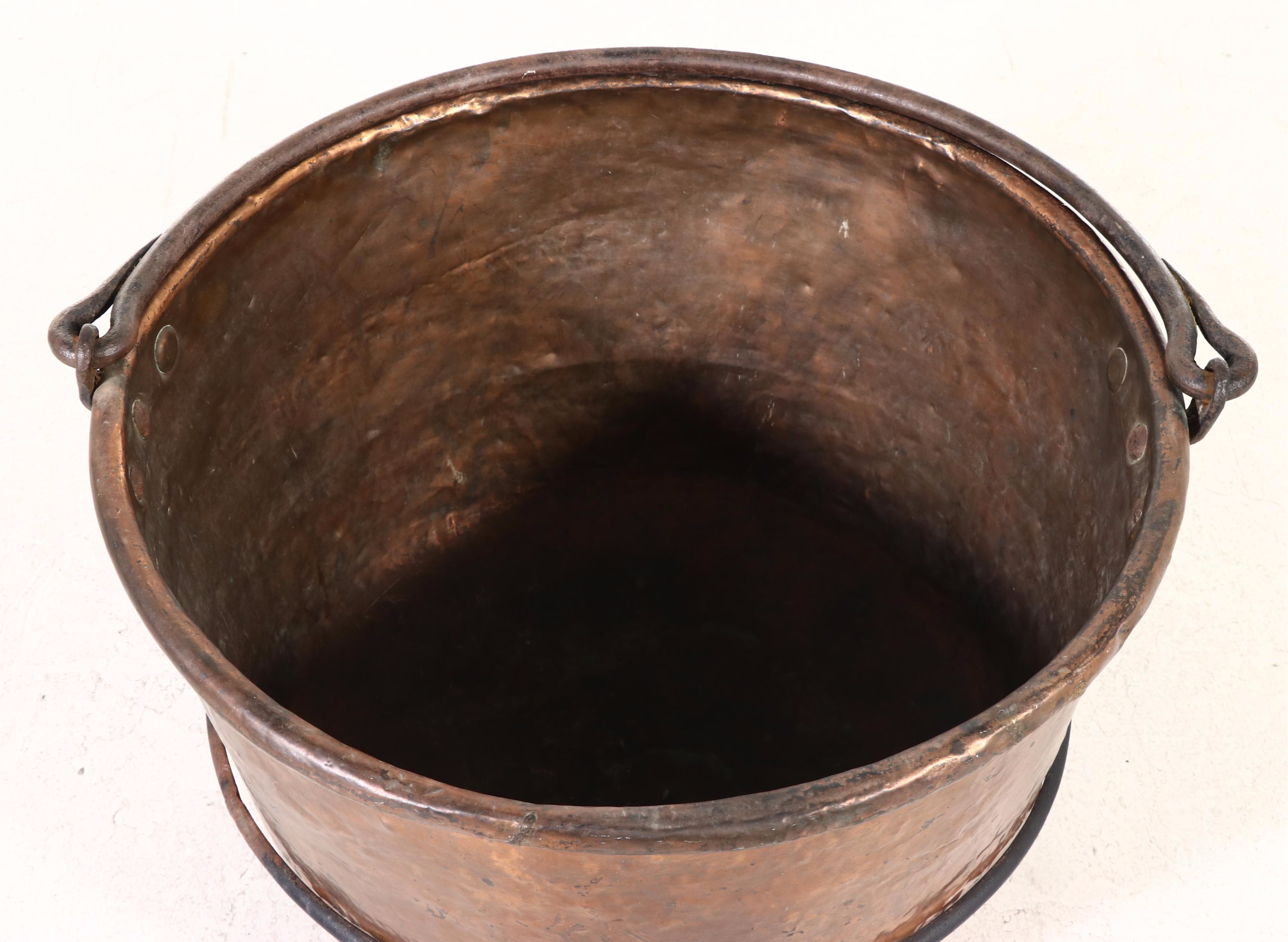 Copper Apple Butter Kettle with Wrought Iron Stand