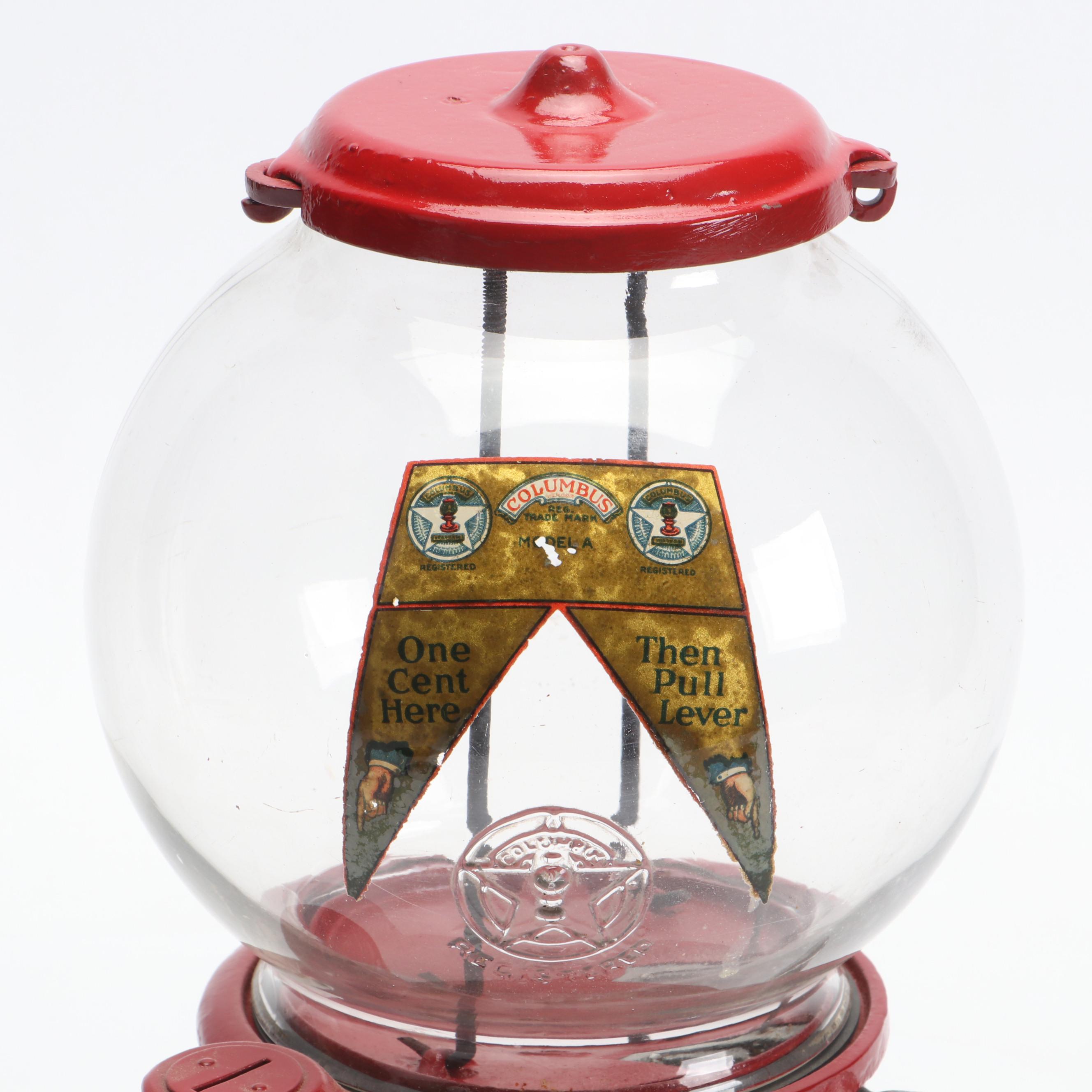 Columbus Model A Glass and Metal Gumball Machine, Early to Mid-20th Century