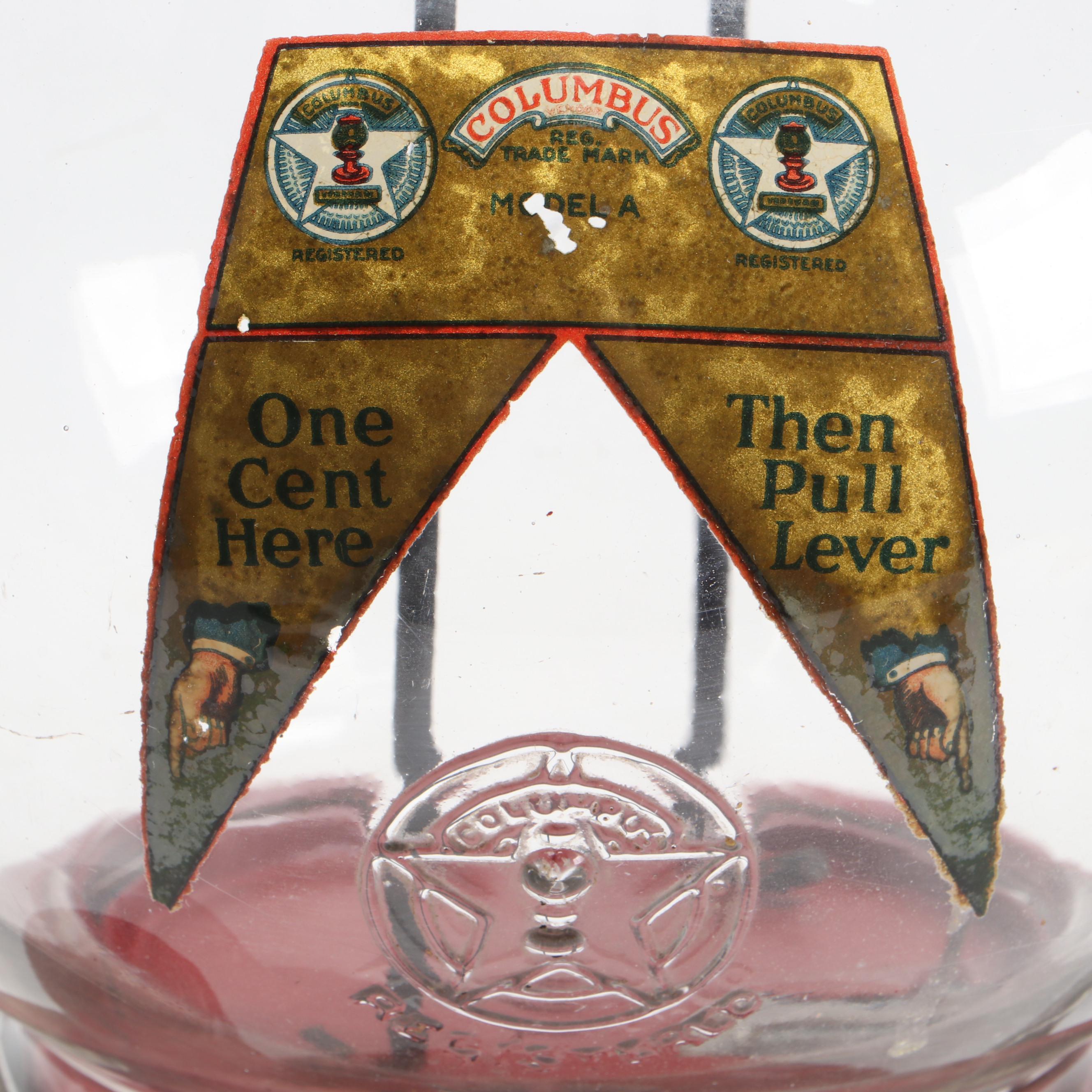 Columbus Model A Glass and Metal Gumball Machine, Early to Mid-20th Century