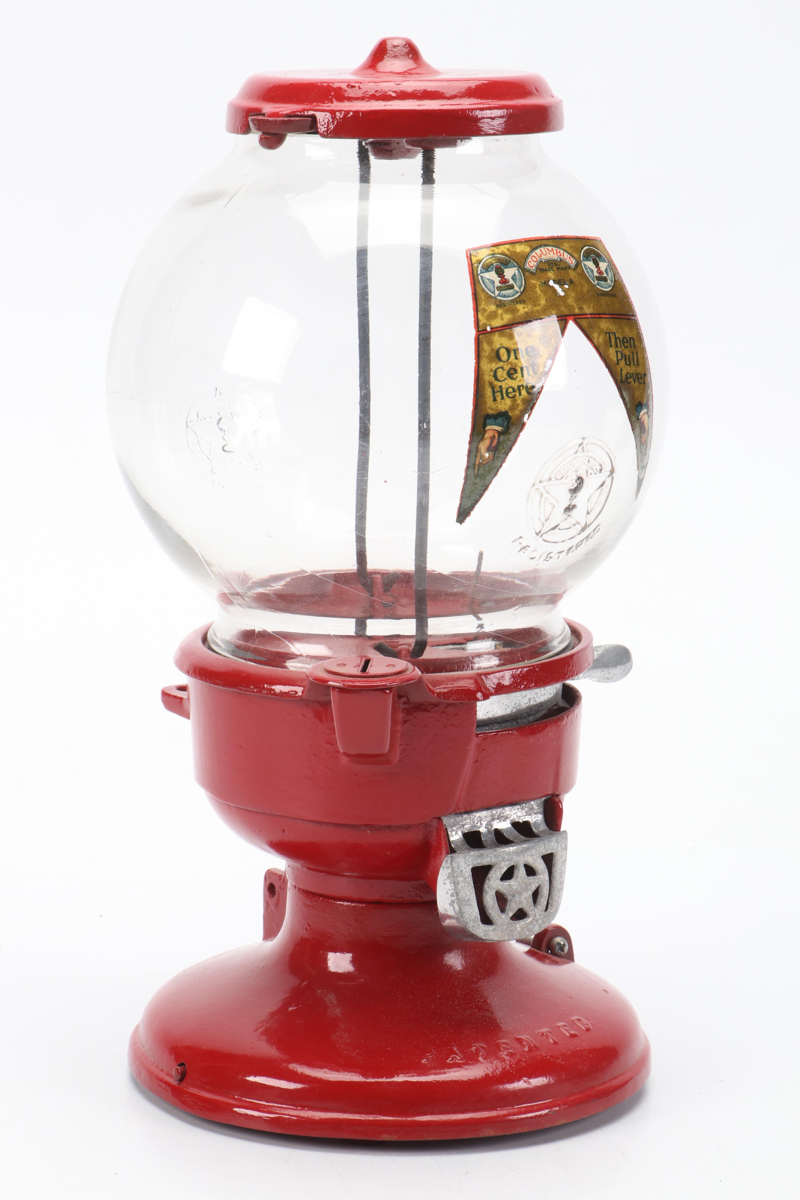 Columbus Model A Glass and Metal Gumball Machine, Early to Mid-20th Century
