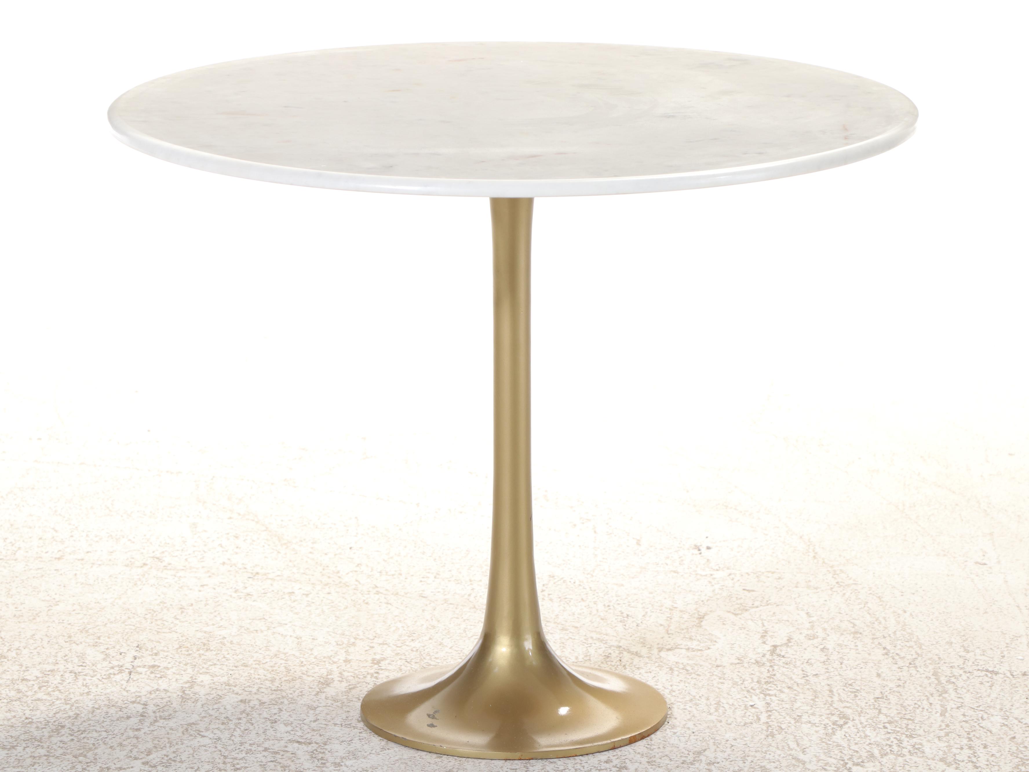 Modernist Style Gilt Metal & Marble Top "Tulip" Side Table, After Eero Saarinen