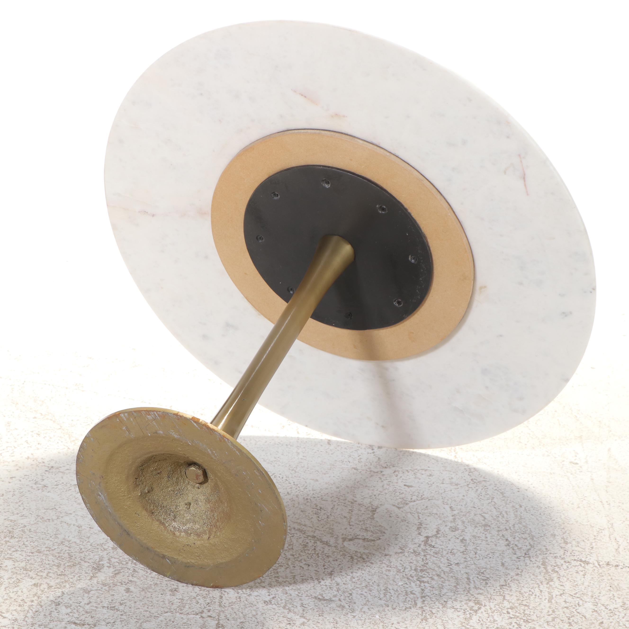 Modernist Style Gilt Metal & Marble Top "Tulip" Side Table, After Eero Saarinen