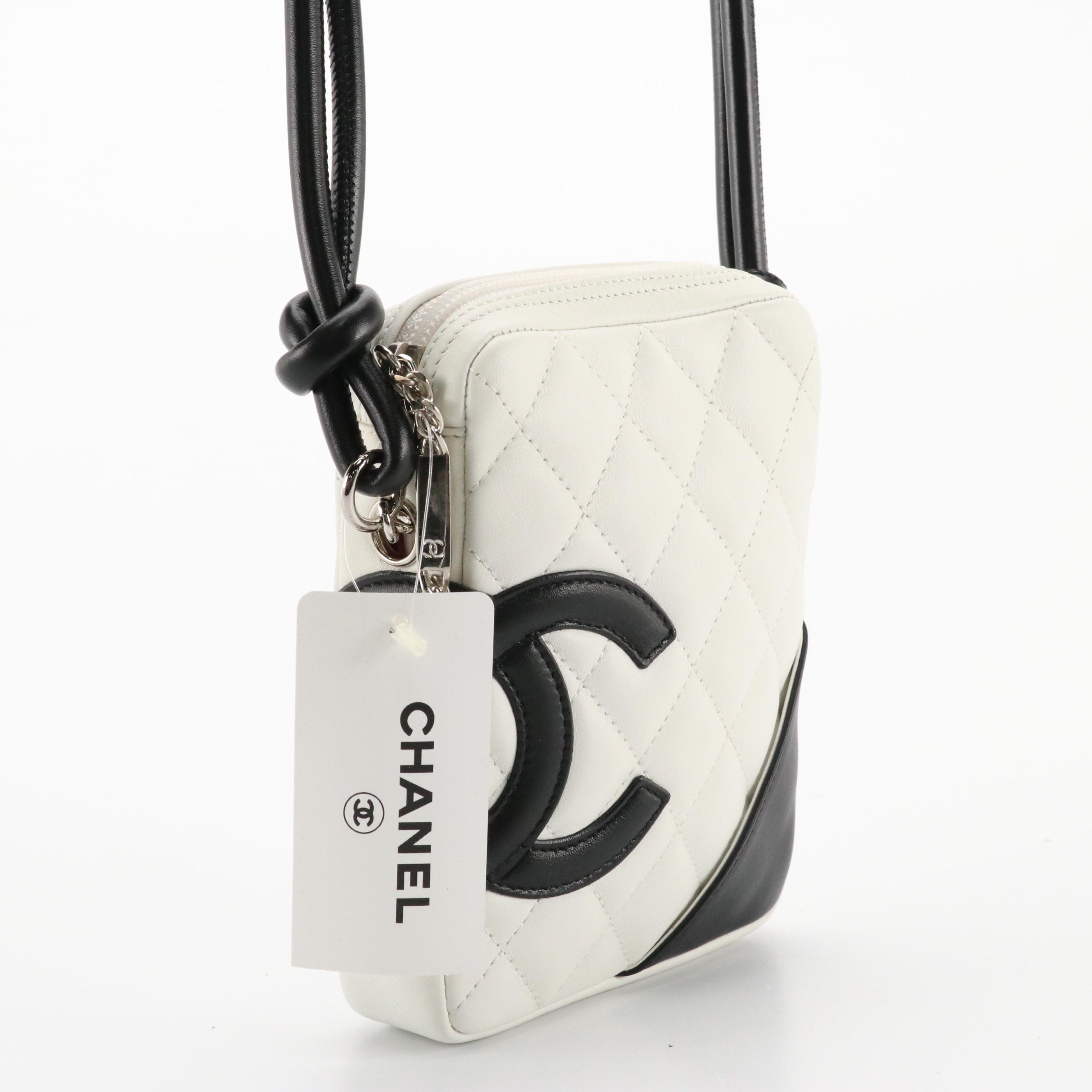 Chanel Cambon Ligne Black & White Quilted Lambskin Leather Crossbody Bag in Box