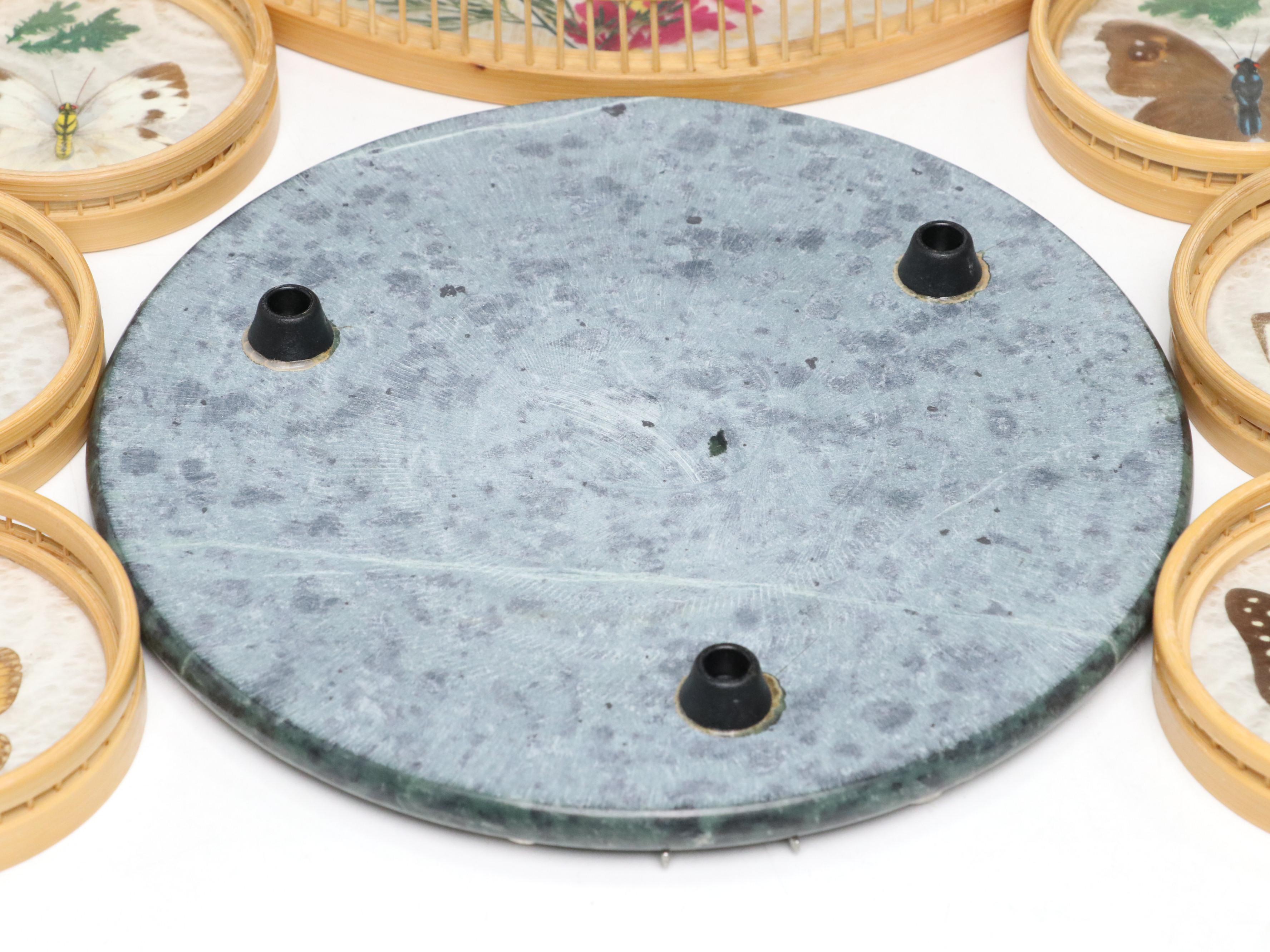 Wicker and Butterfly Tray and Coster Set with Marble Slab Platter