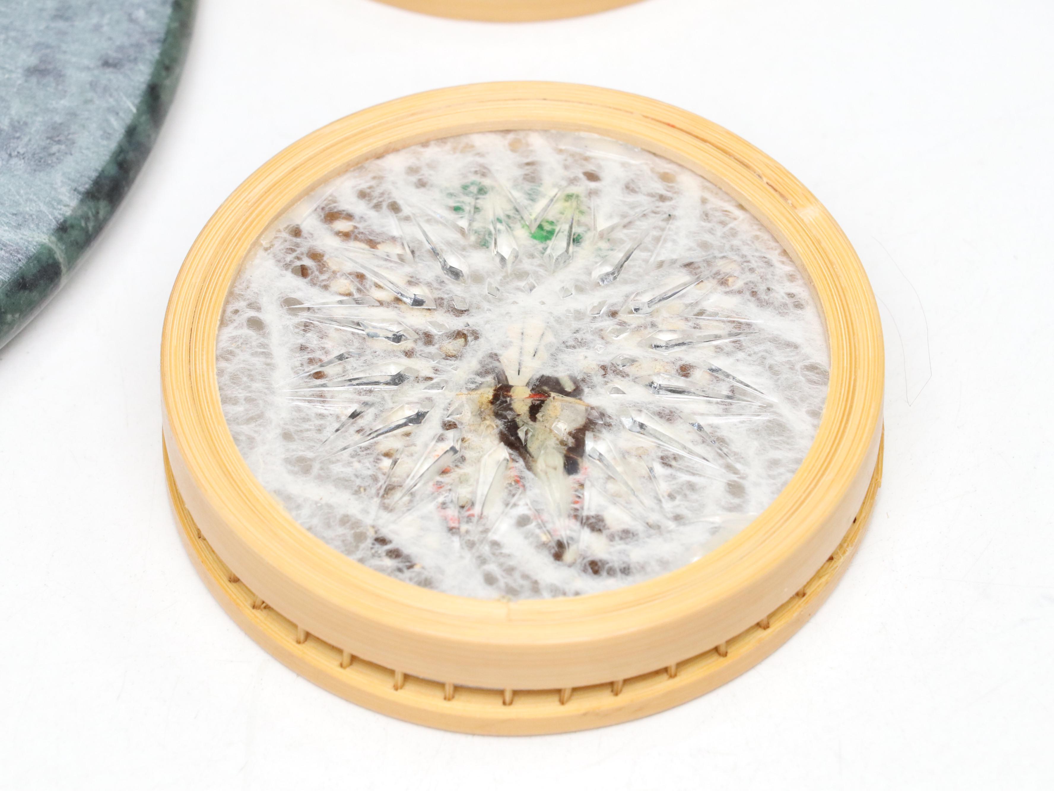 Wicker and Butterfly Tray and Coster Set with Marble Slab Platter