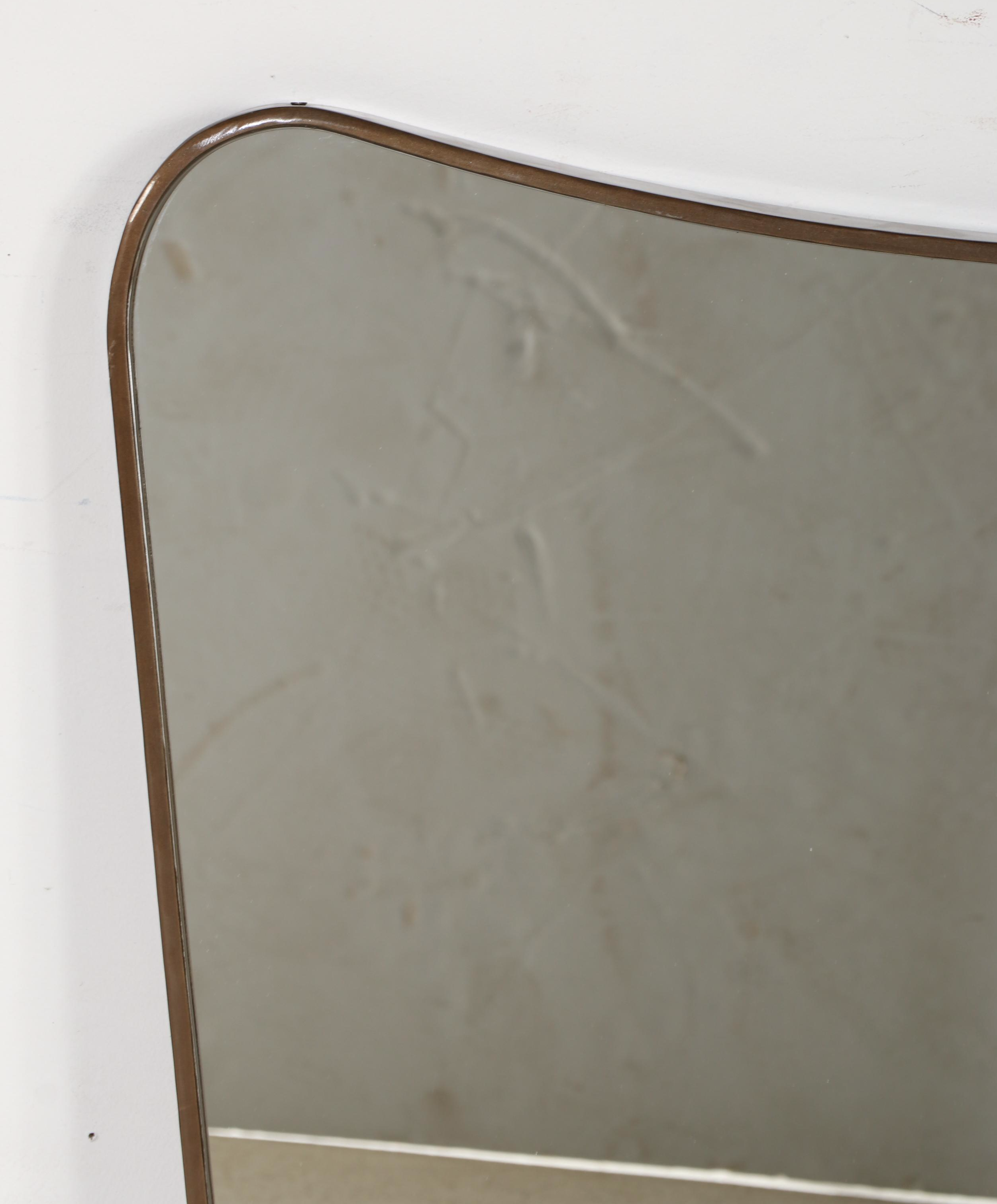 Italian Modern Style Brass Framed Wall Mirror, Manner of Gio Ponti